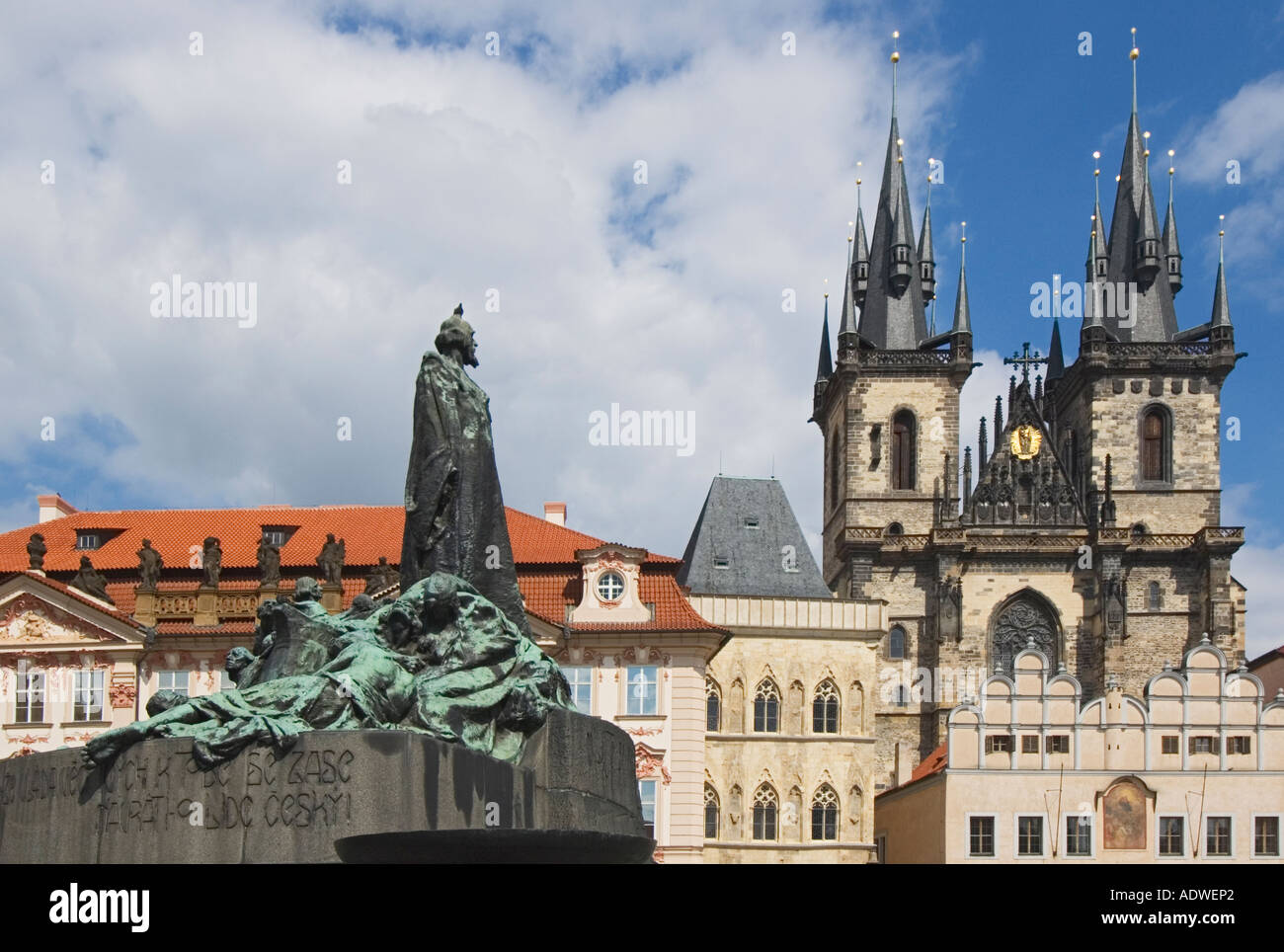Czech Republic Prague Old Town Square Jan Hus Statue Stock Photo