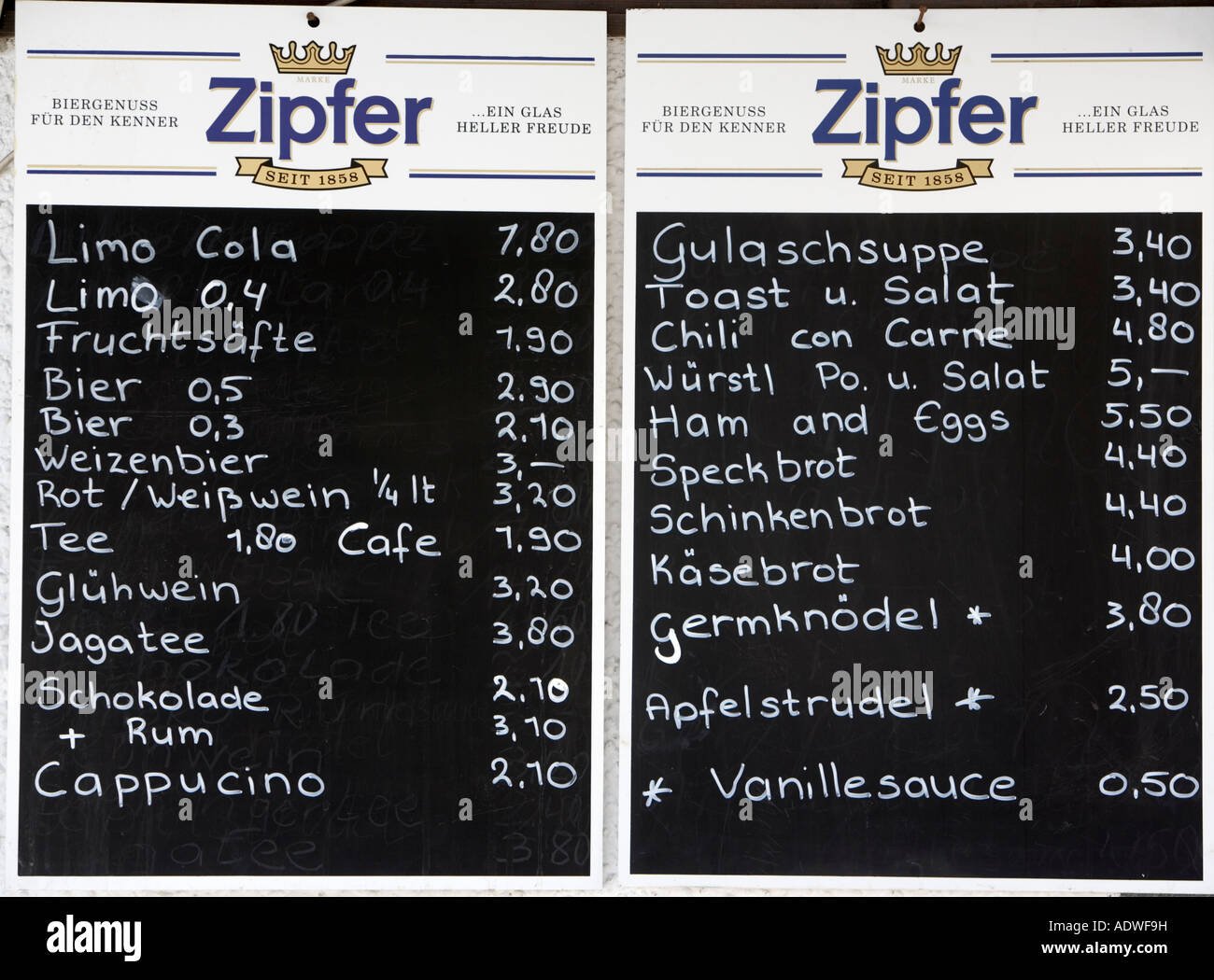 Menu blackboard Ellmau Austria Stock Photo