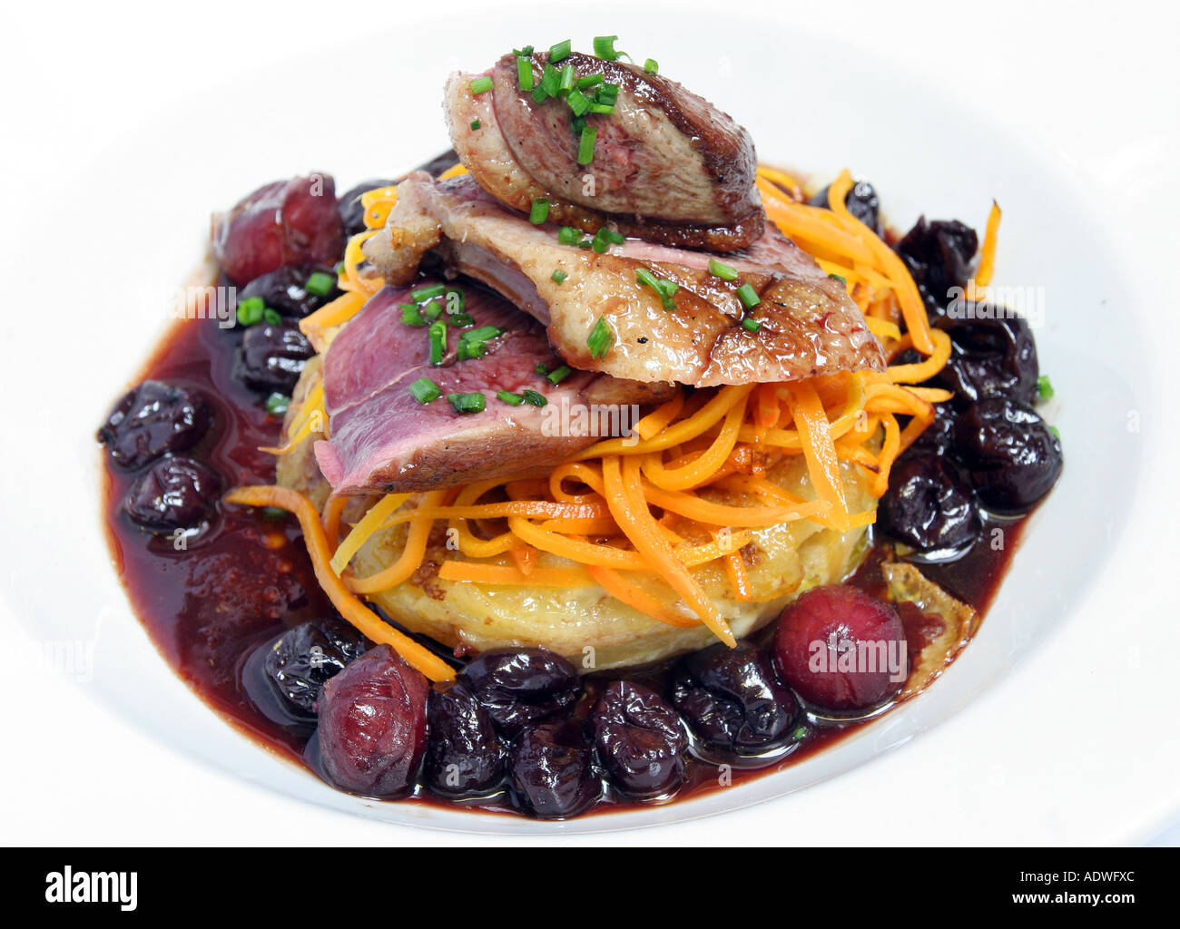 Duck served on a plate in a restaurant Stock Photo