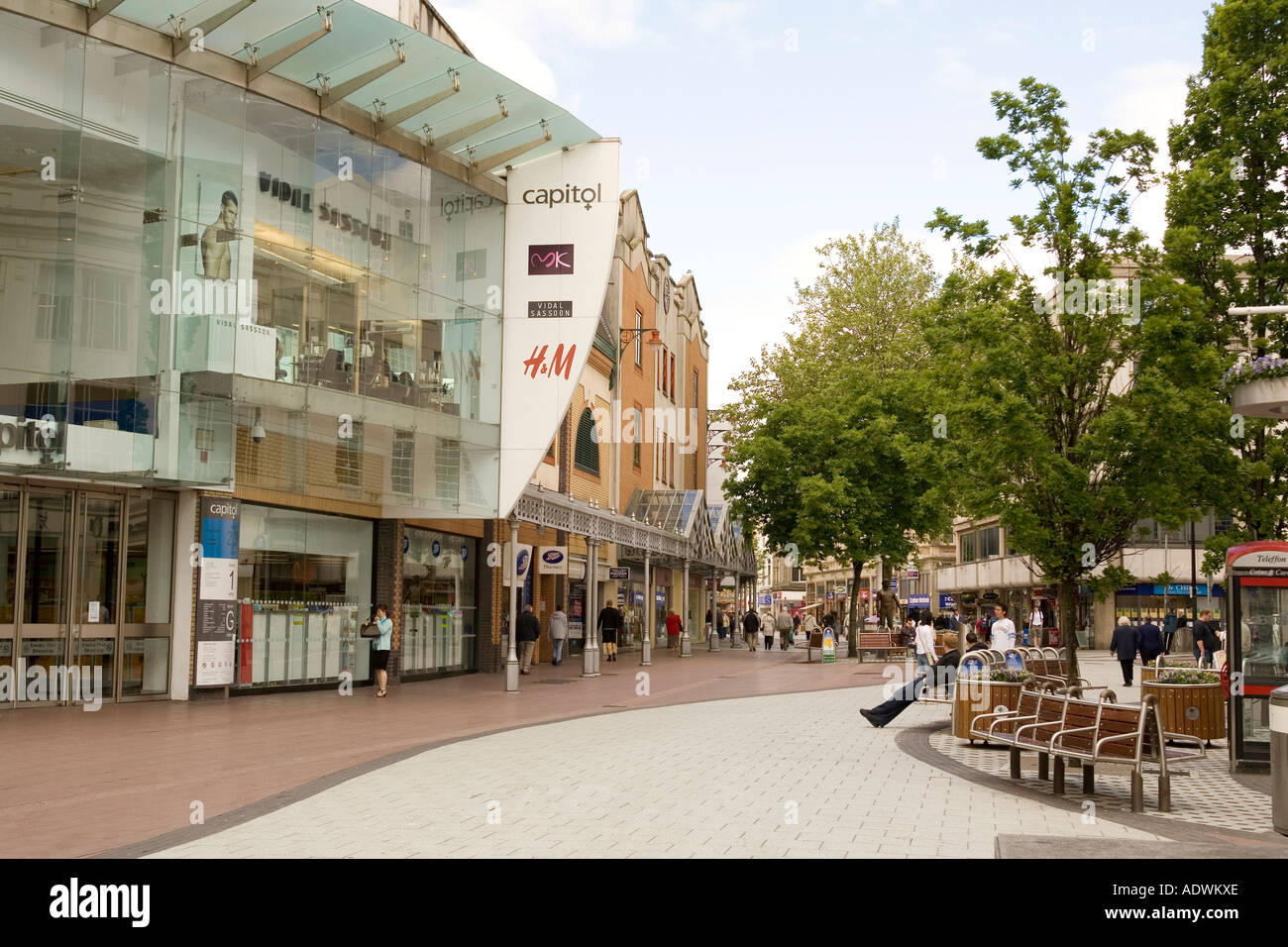 Wales Cardiff Centre Queen Street shopping area Capitol Centre Stock Photo