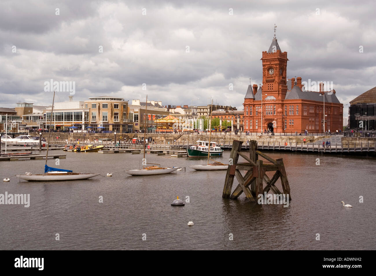 Wales Cardiff Cardiff Bay Mermaid Quay waterfront at the Pier Head Stock Photo