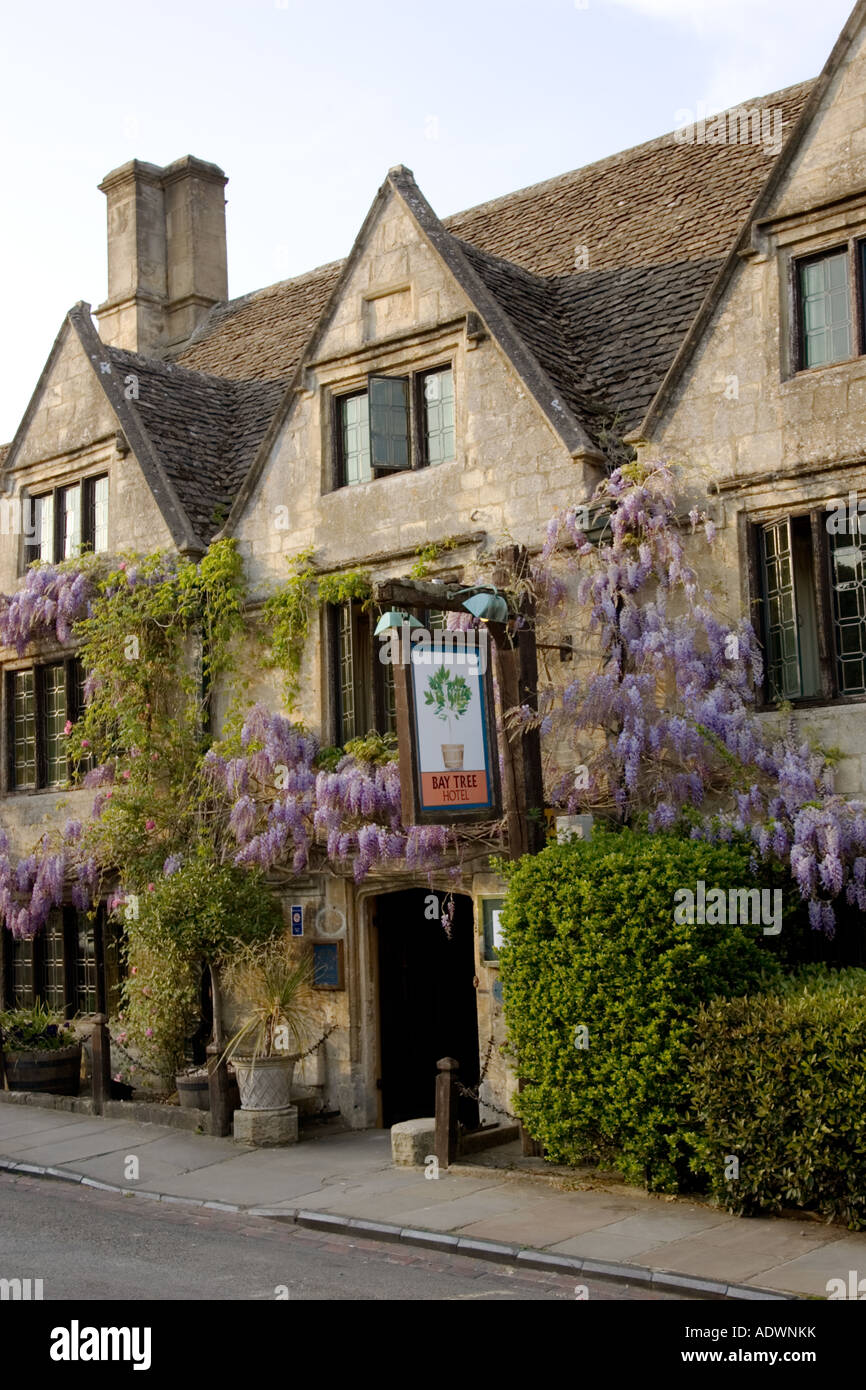 The Bay Tree Hotel covered in wisteria Burford The Cotswolds United Kingdom Stock Photo