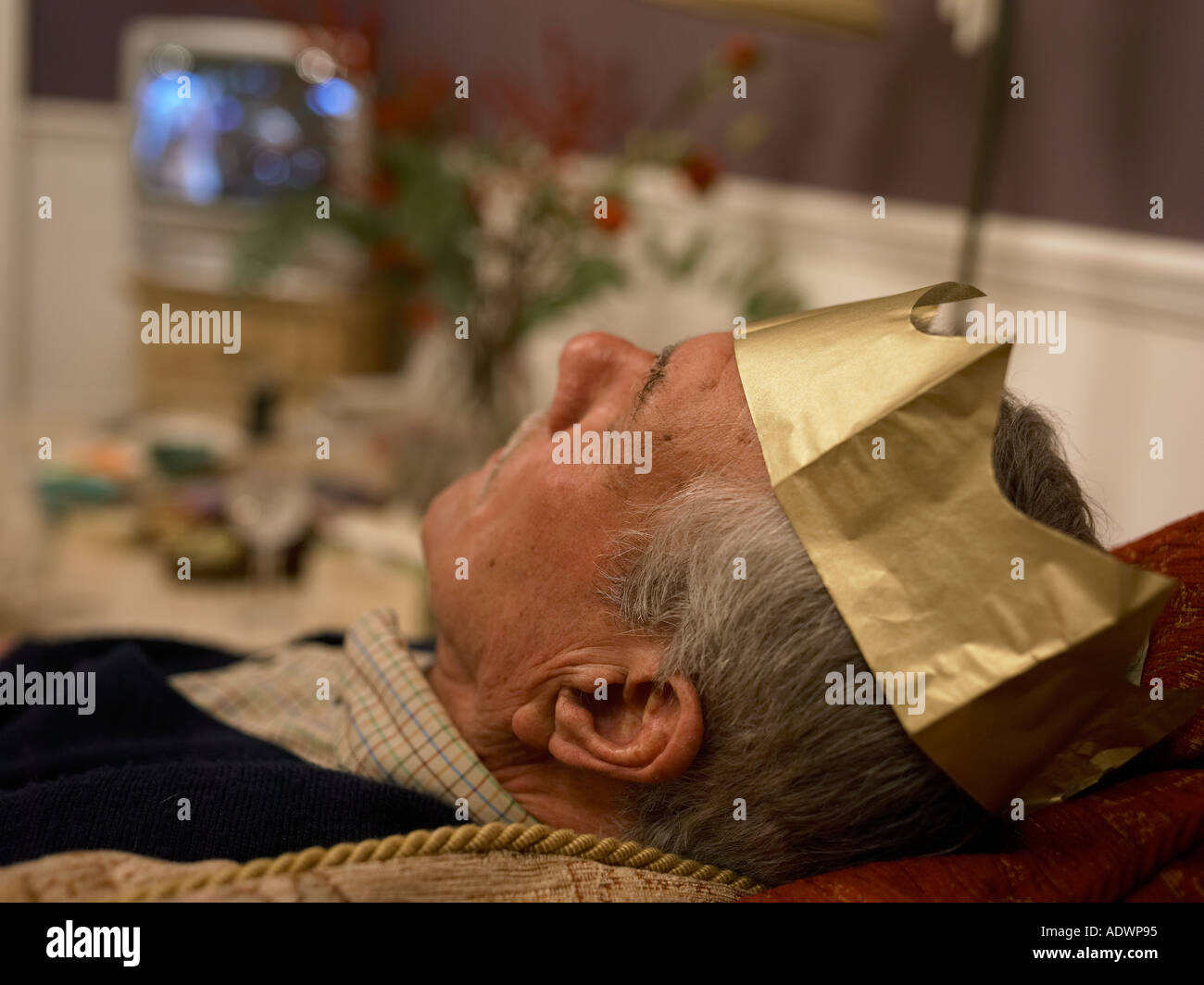 man napping after christmas dinner  Stock Photo