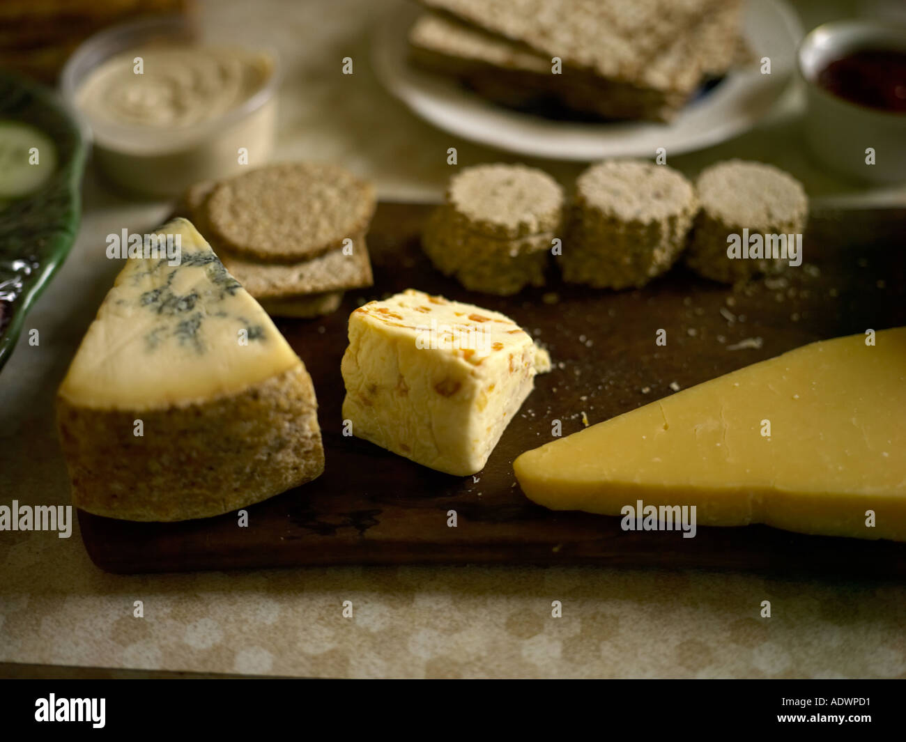 a plate of cheese and crackers ready for lunch Stock Photo