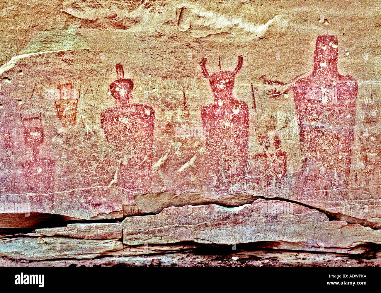 Ute pictographs with bullet holes Utha Stock Photo