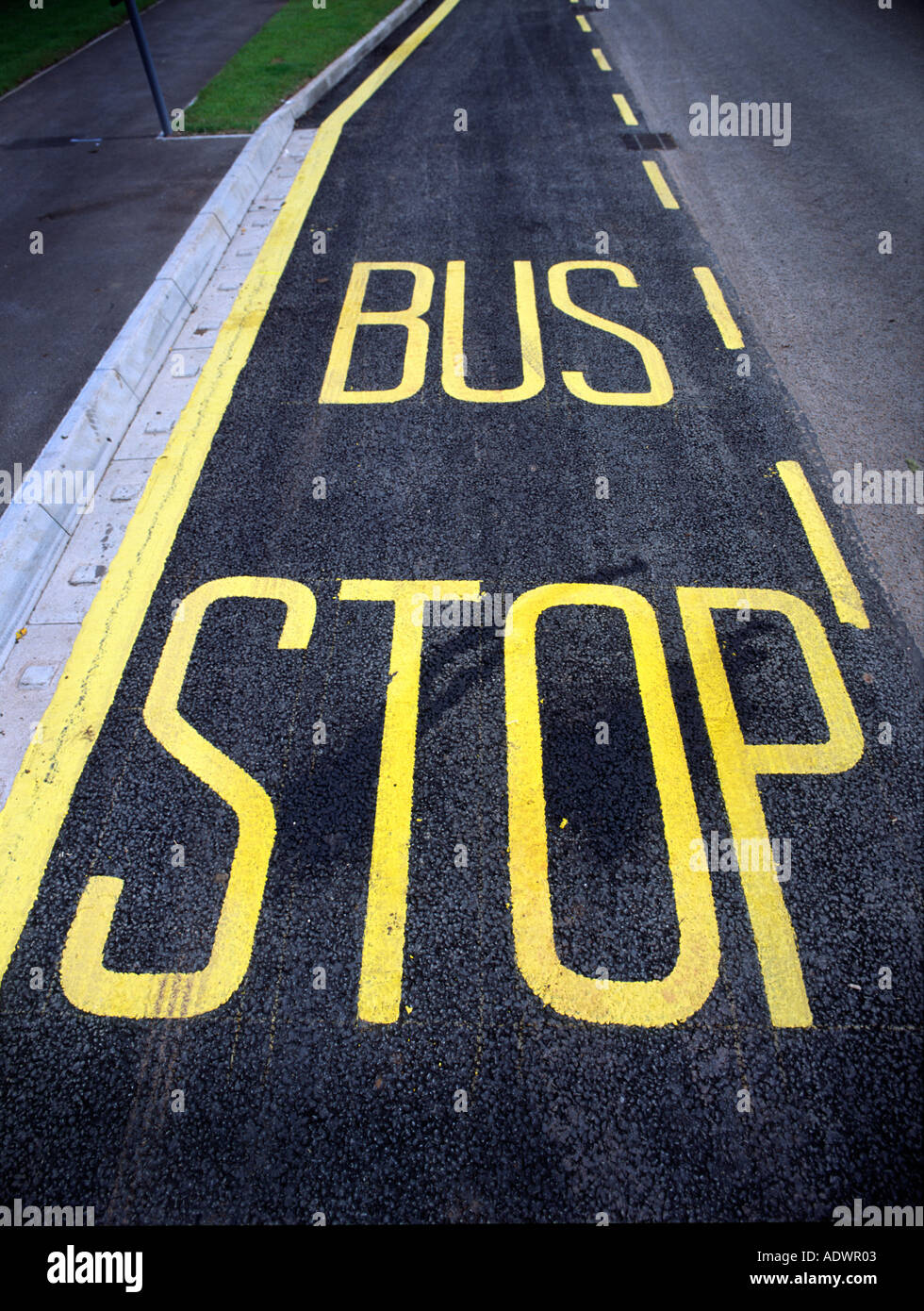 road markings of a bus stop taken from a higher elevation Stock Photo