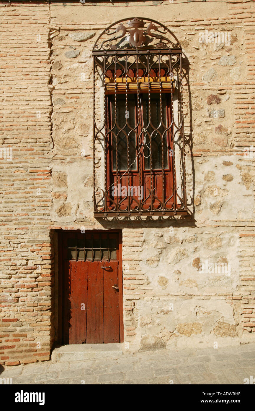 window, grille, wrought iron, Toledo, Spain, vertical, front, ornate, façade, arquitecture, typical, traditional, art Stock Photo