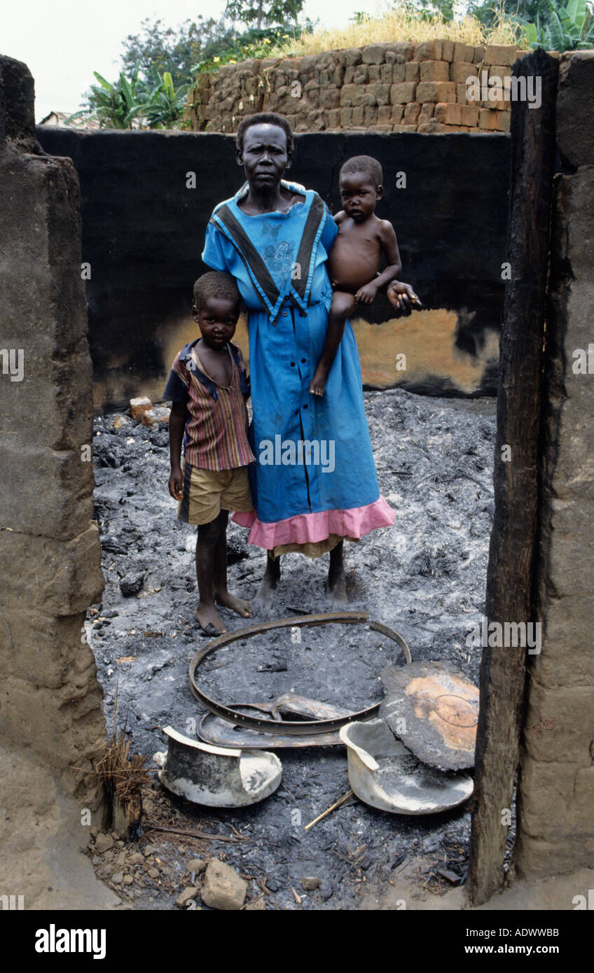 House in Pabo village near Gulu in northern Uganda after a LRA attack Stock Photo