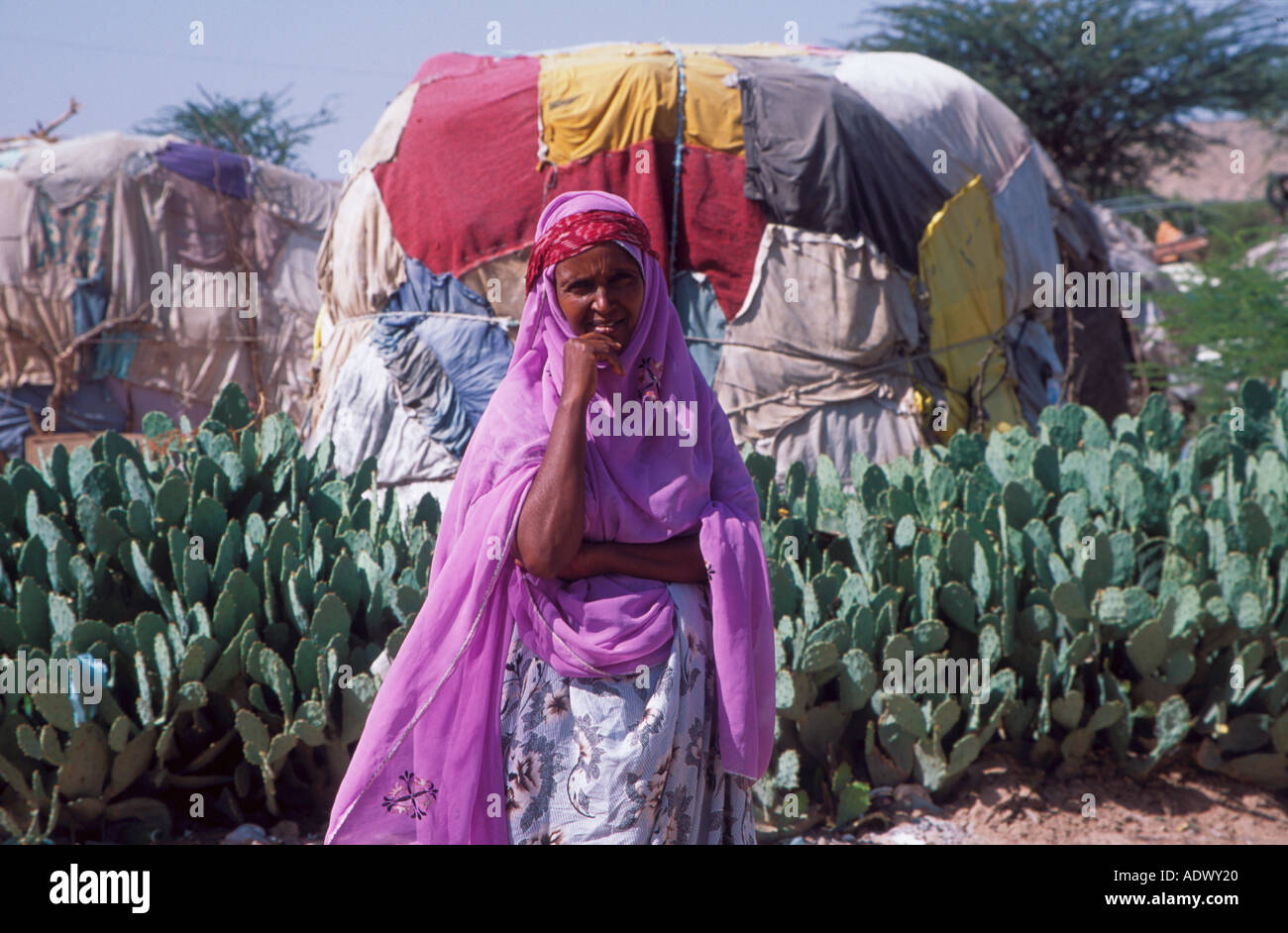 Displaced woman in camp for Internally Displaced People (IDPs) in Hargeisa, Somaliland Stock Photo