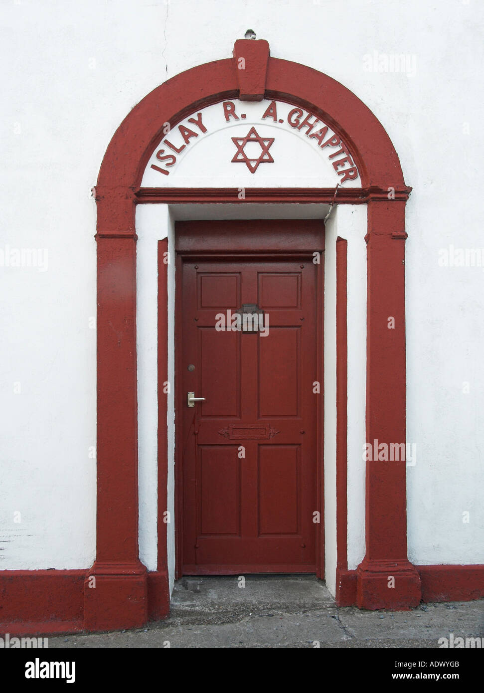 House door in Bowmore Isle of Islay Argyll and Bute Scotland With Star of David or Hexagram symbol Stock Photo