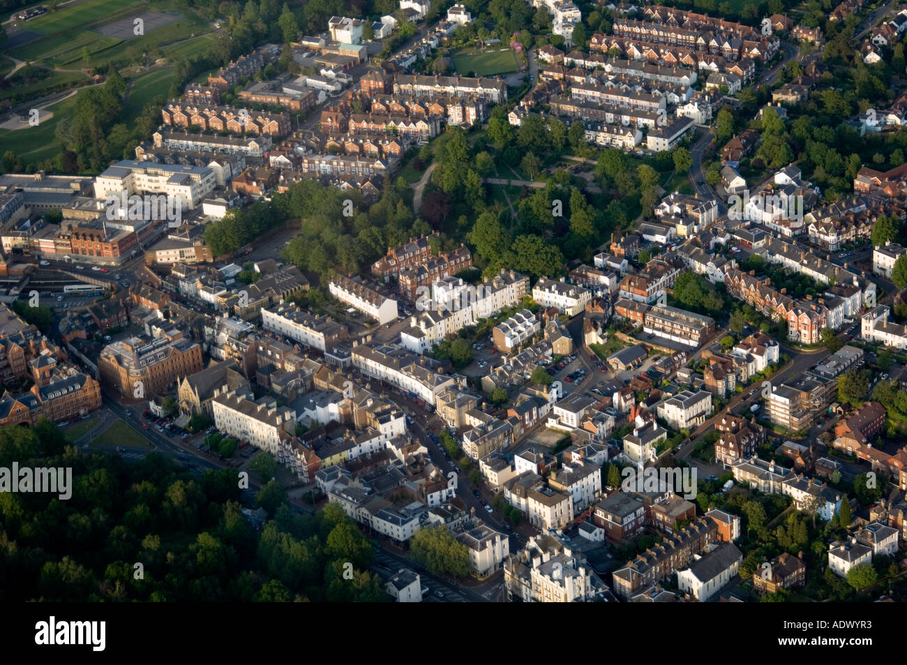 Aerial shot over Tunbridge Wells, Kent. Showing the Station, High