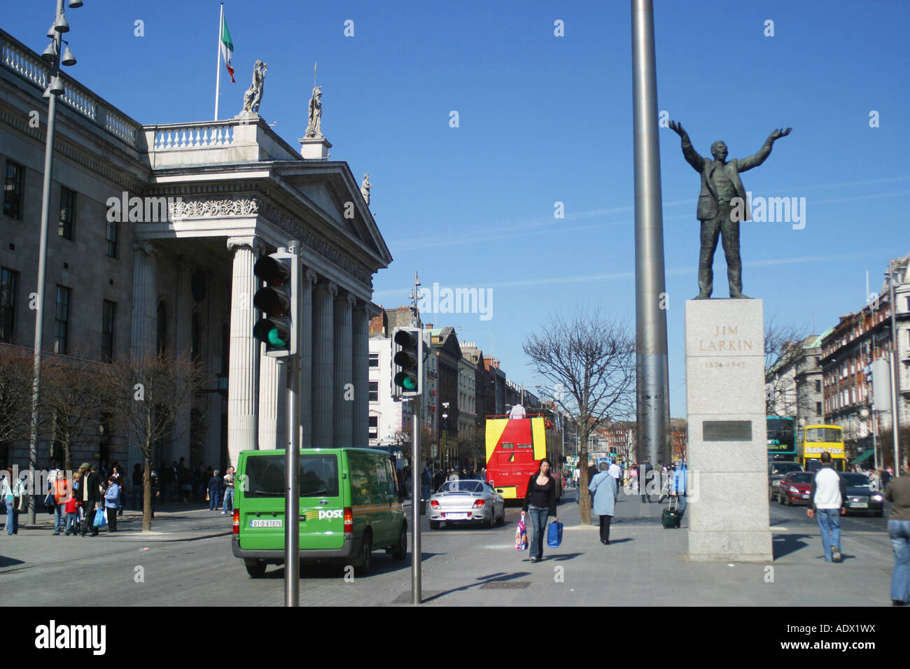 Millennium spire, GPO and statue O'Connell St Dublin Ireland Stock