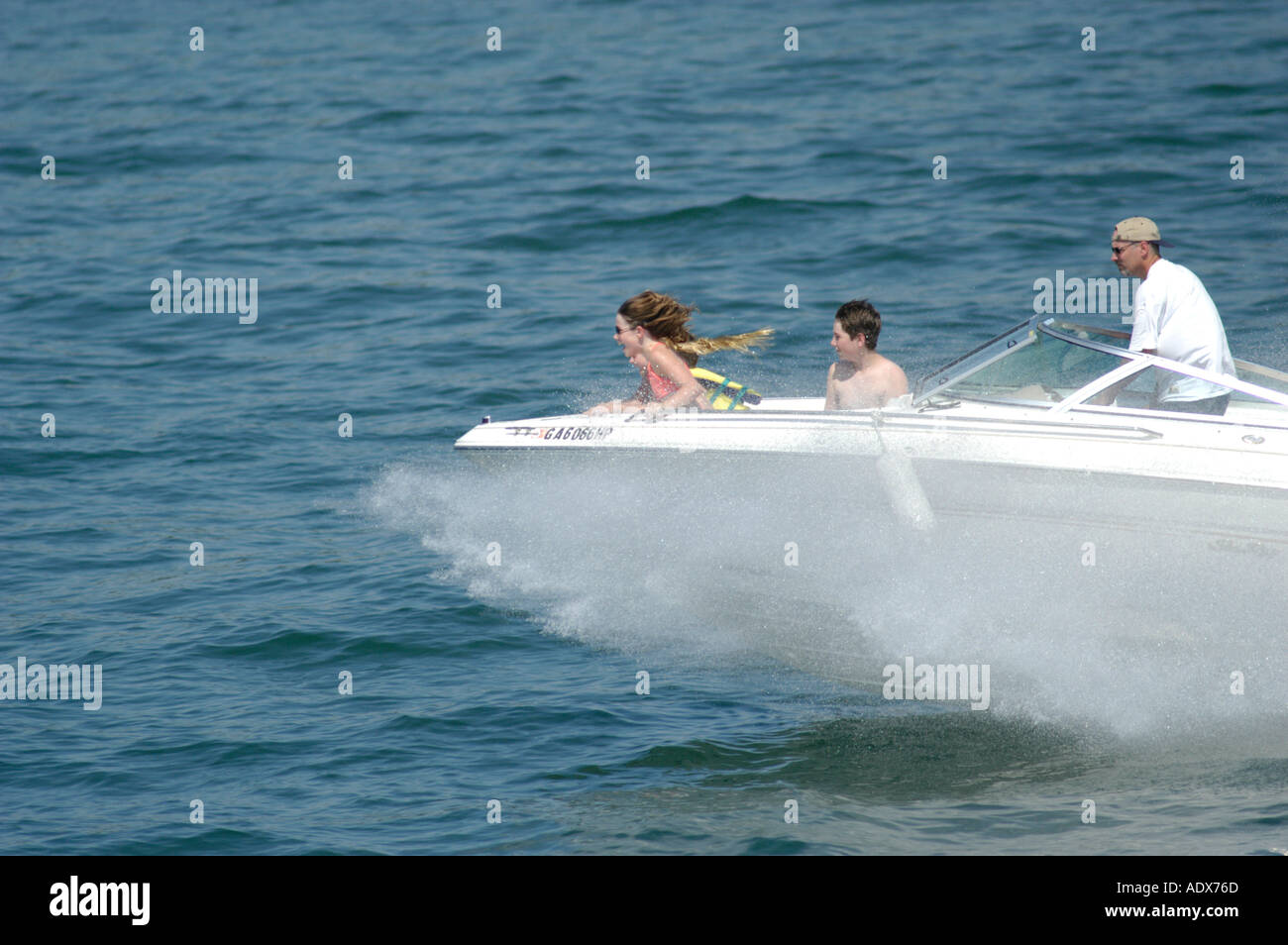 Family boating on Lake Lanier in North USA Stock Photo Alamy