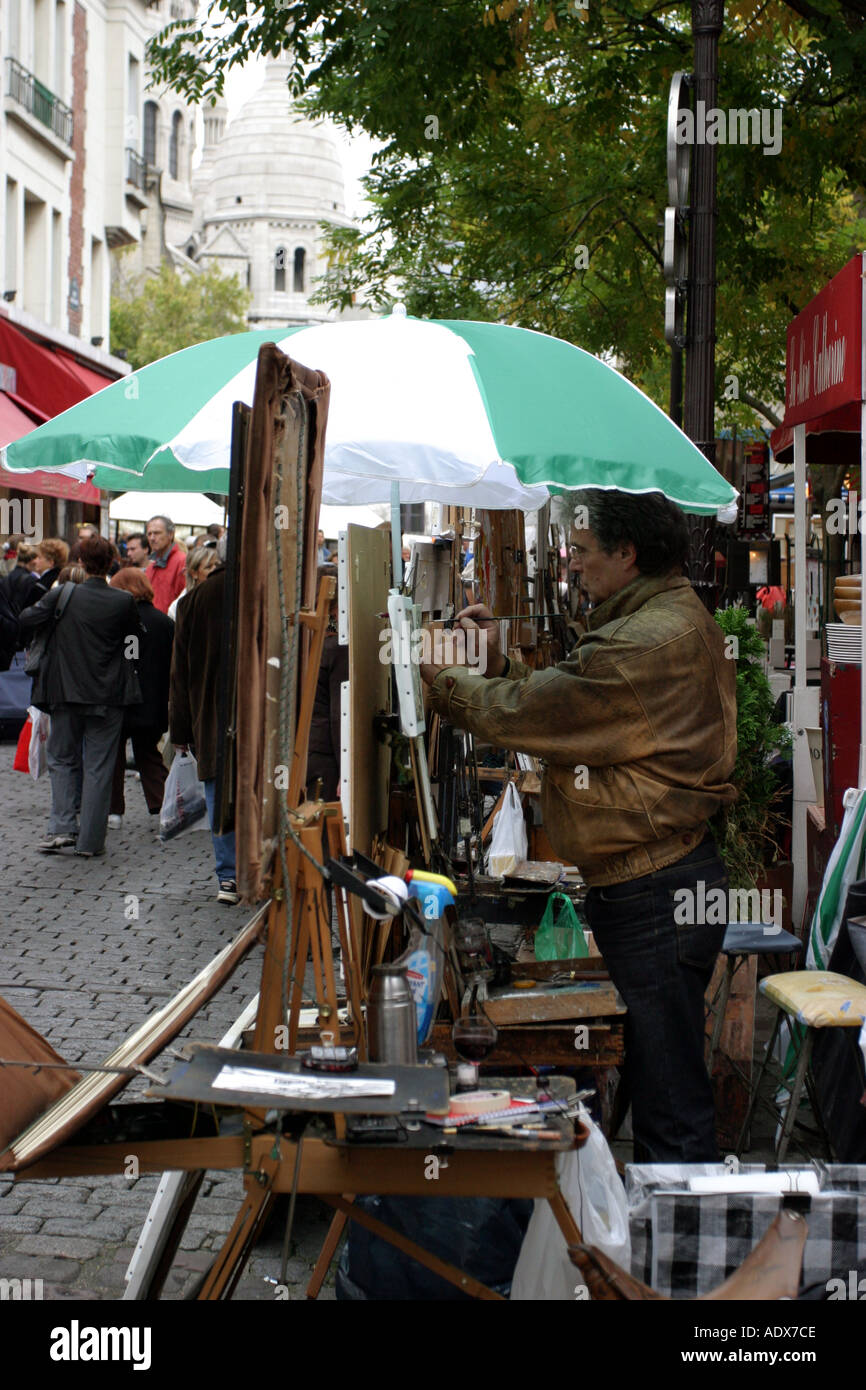 Artist painting in Montmartre Paris Stock Photo