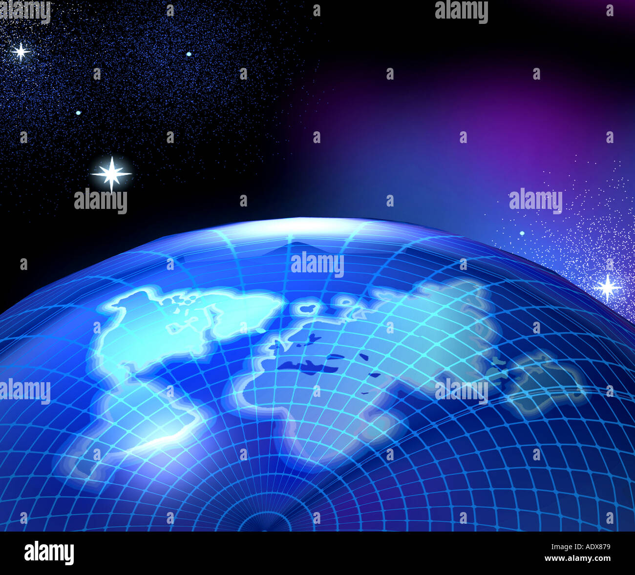 Illustrations virtual image rendered planet continents meridians stars abstract earth seen from the space map globe Stock Photo