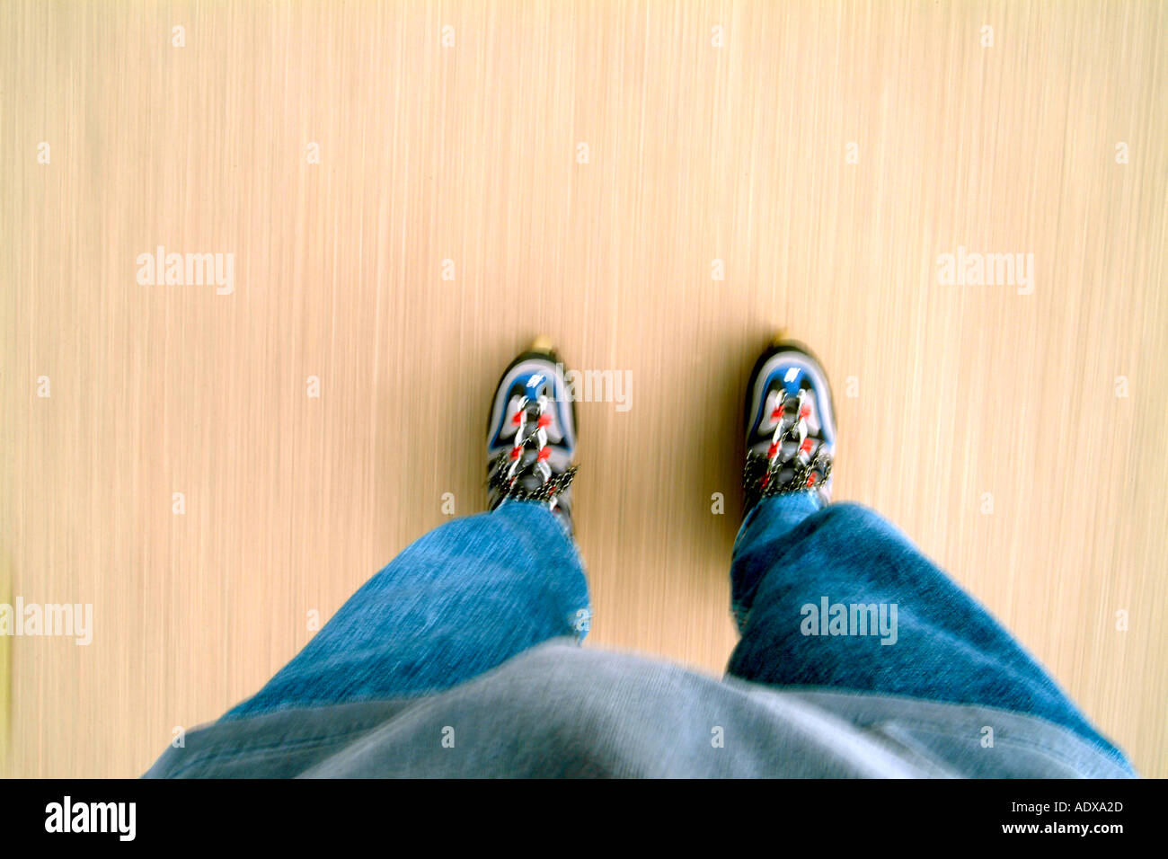 Rollerblader's view of his own feet whilst rollerblading Stock Photo
