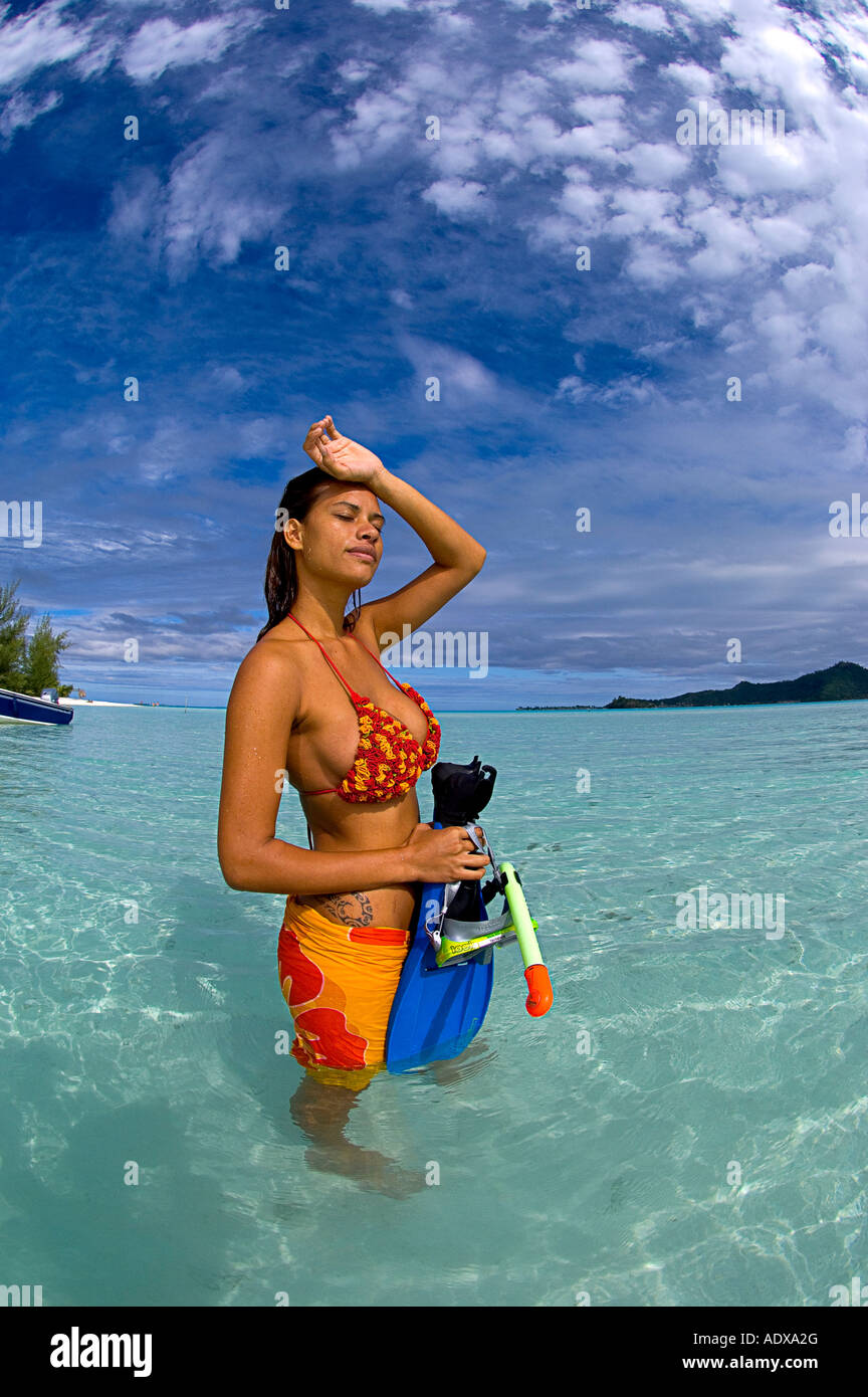 Snorkeling at Bora Bora Society Islands French Polynesia Stock Photo