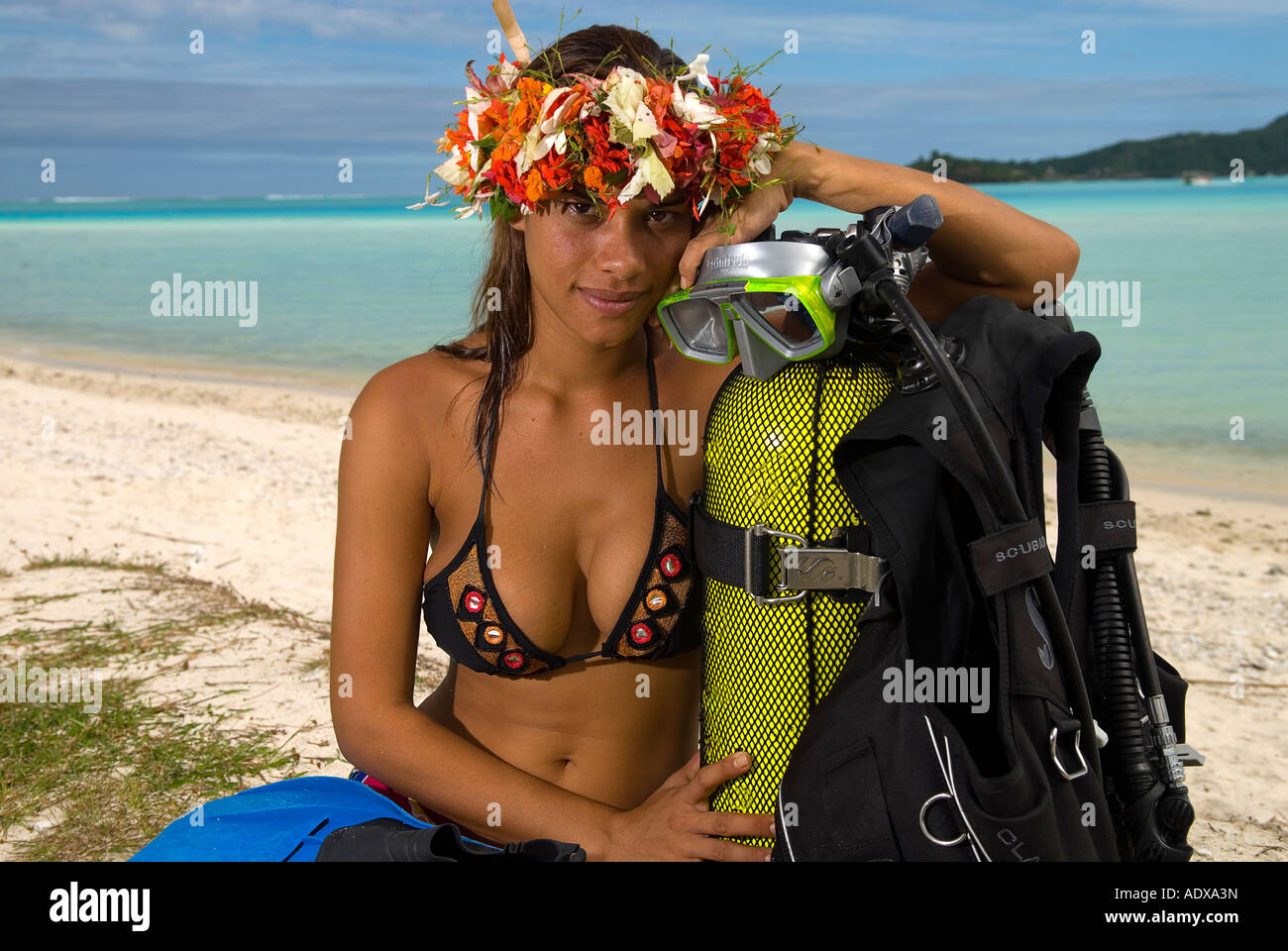 Diving at Bora Bora Society Islands French Polynesia Stock Photo Alamy