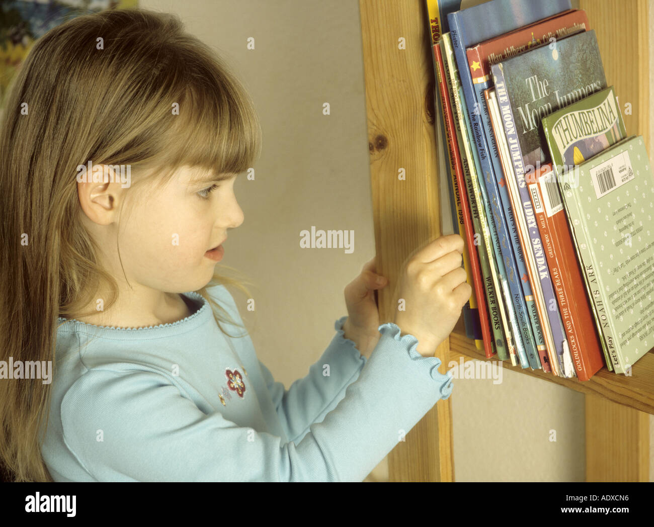 Young Girl Choosing A Book From A Bookshelf Stock Photo 7718741