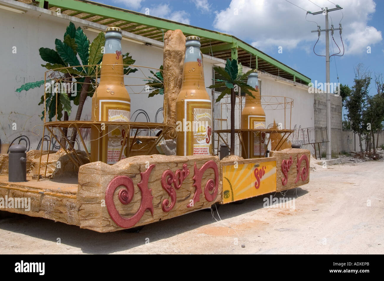 Advertisement with bottles of Mexican beer, Cozumel Mexico Western Caribbean Central Latin