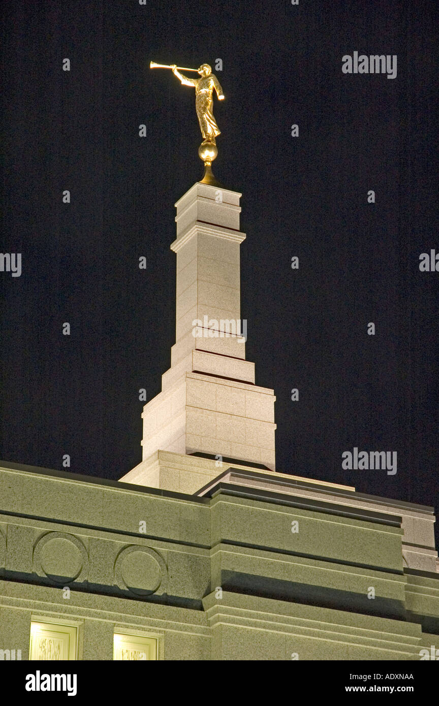 Gold Angel of Moroni above the Mormon Church Brisbane 3770 Stock Photo