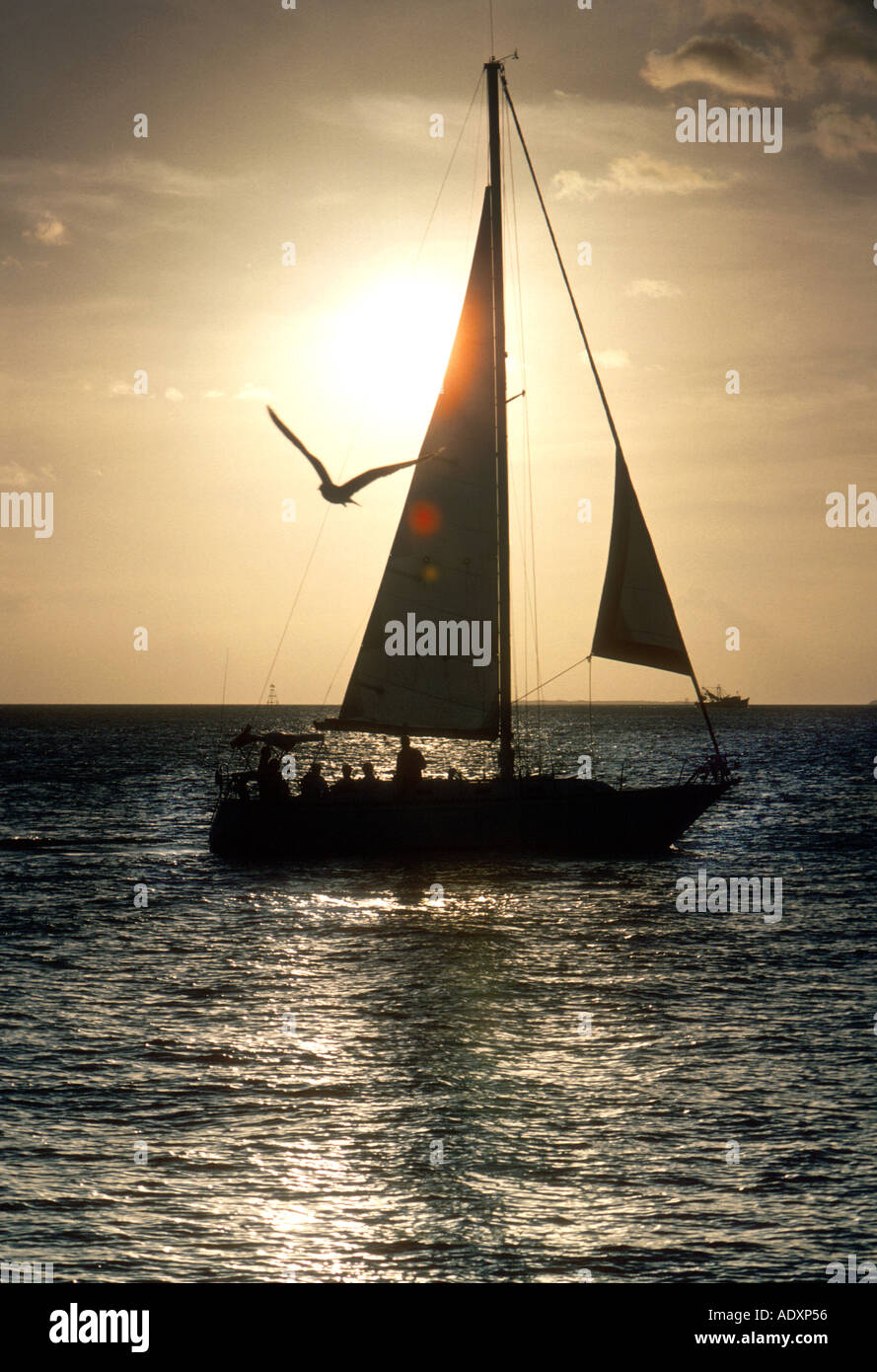 Sailboat on Atlantic ocean at sunrise Stock Photo - Alamy