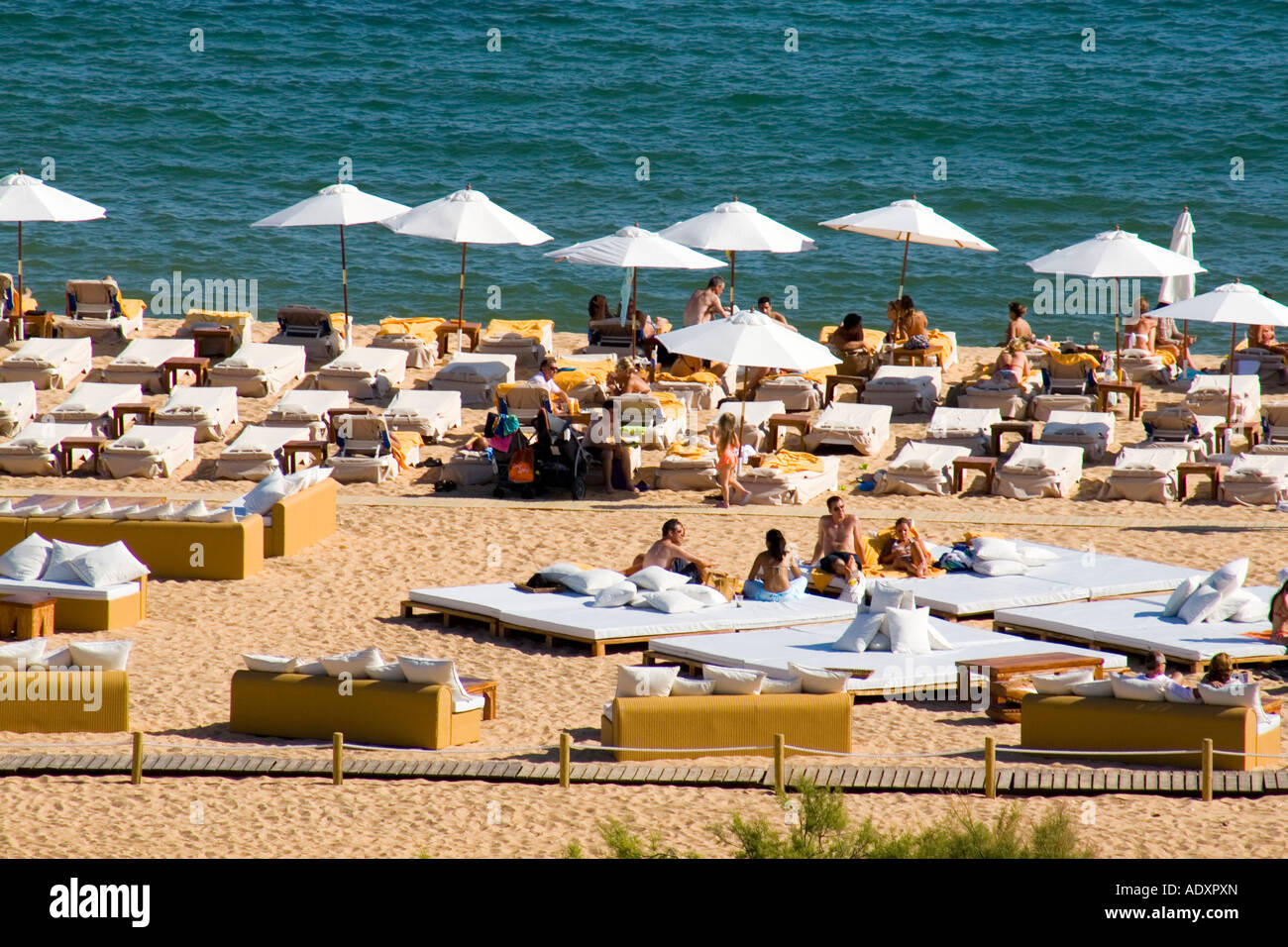 Trendy beach bar area Vilamoura Algarve Southern Portugal Europe Stock