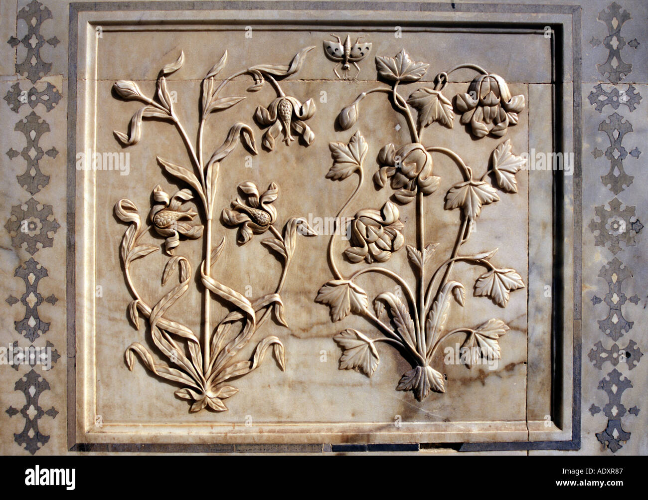 Marble sculpted images of plants and flying insects at the Amber Palace ...