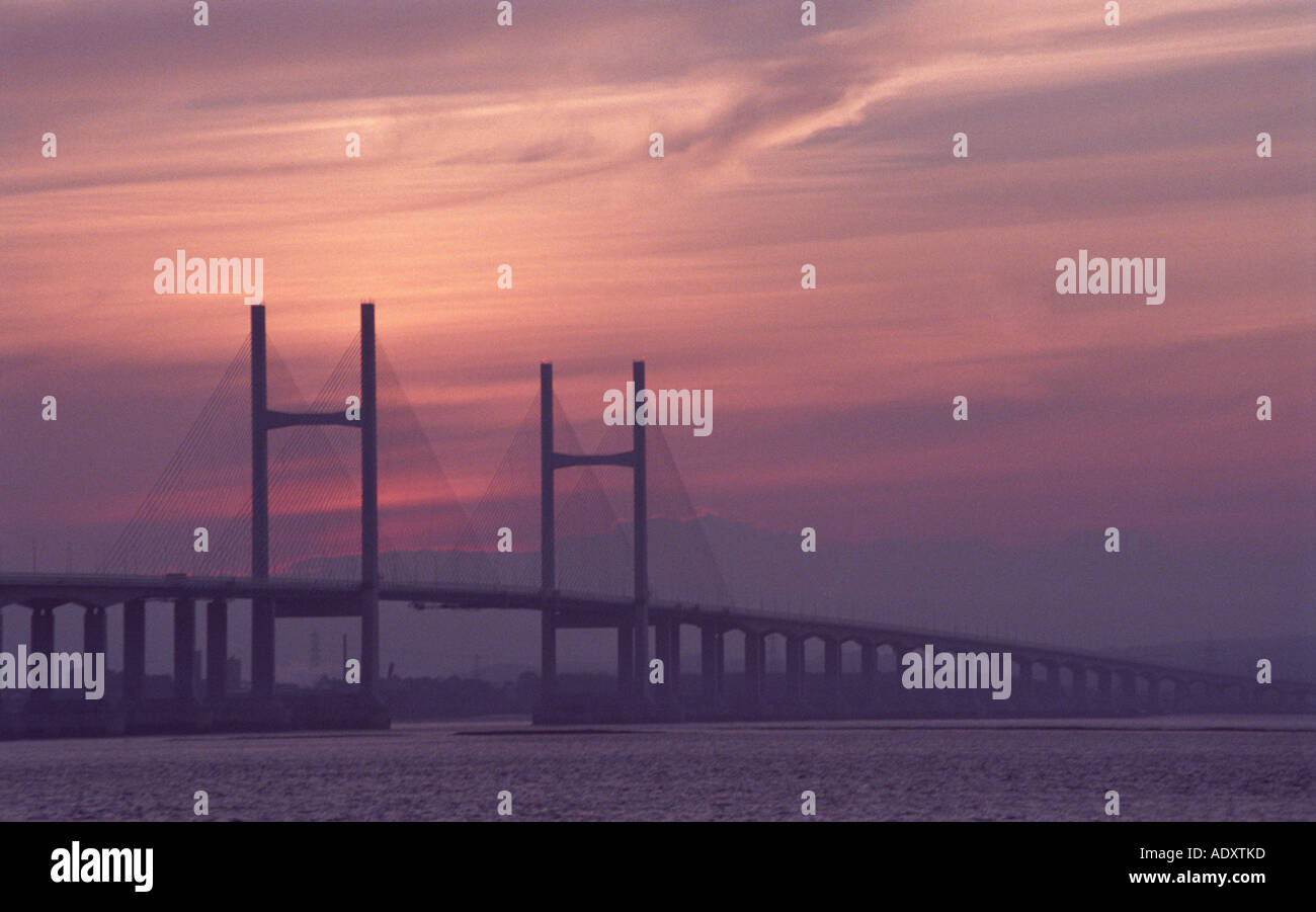Second Severn Crossing at sunset taken from Severn Beach Bristol