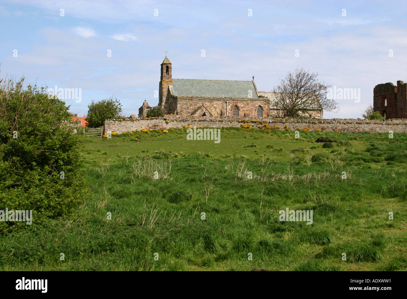 The church to Saint Cuthbert on Holy Island, Lindisfarne Stock Photo