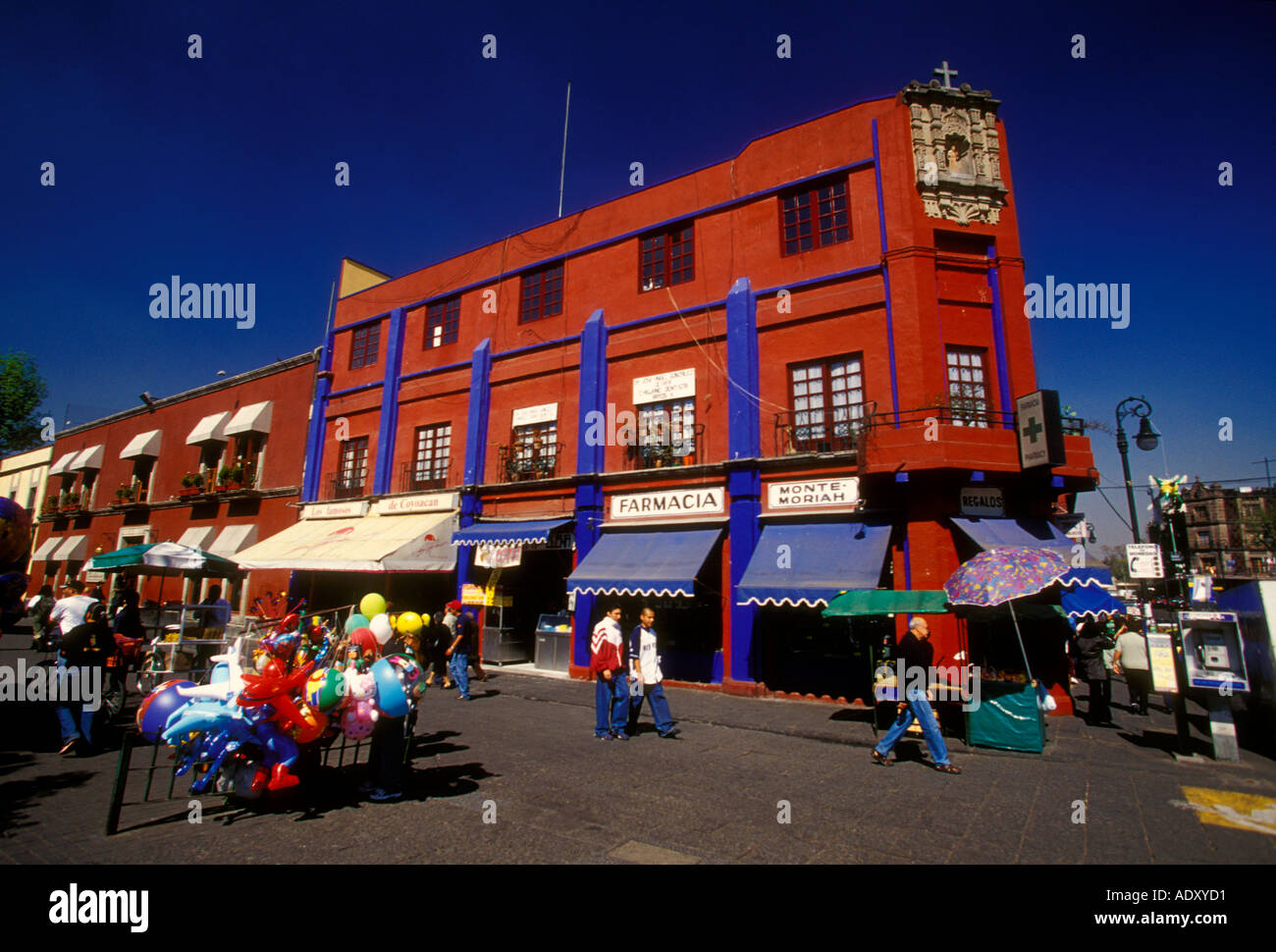 pharmacy, farmacia, opposite Plaza Hidalgo in suburb of Coyoacan in Mexico City in the Federal District in Mexico Stock Photo