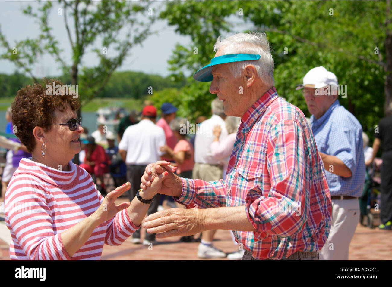EVENTS Libertyville Illinois Couples dance outdoors during Seniors Day Independence Grove facility Stock Photo