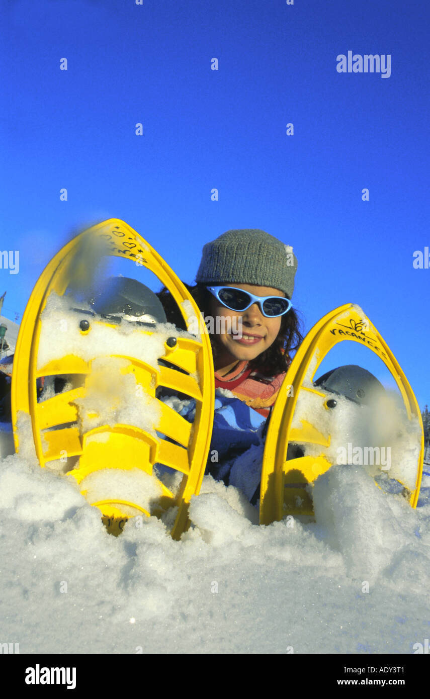 girl with snowshoes Stock Photo Alamy