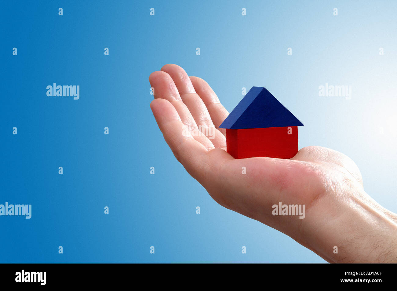 Hands people person close close up hand hands finger wrist hold holding home house roof small little palm owner miniature reduce Stock Photo