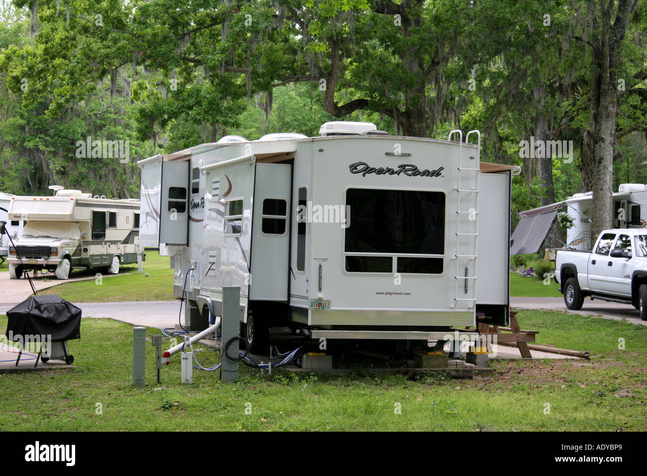 A Trailer with Slides at the Encore RV Resort Near Ocala FL Stock Photo