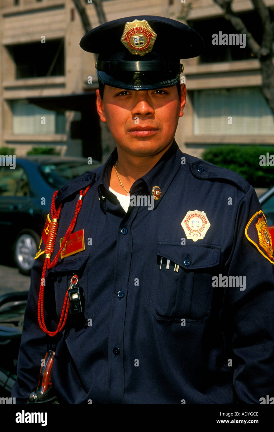 1, one, Mexican man, Bank and Industry police, Mexican policeman, policeman, police officer, portrait, Mexico City, Federal District, Mexico Stock Photo