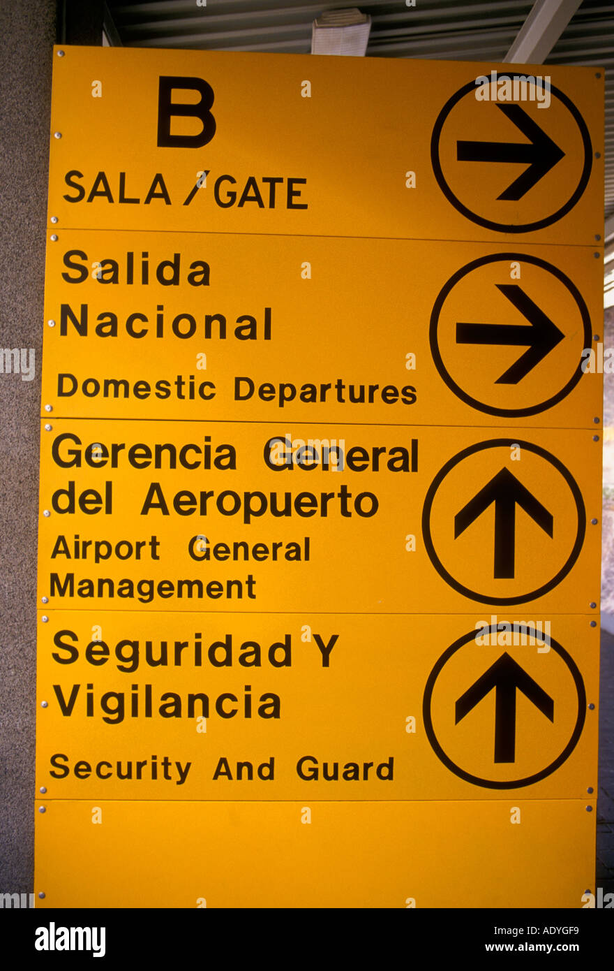 Spanish and English bilingual sign, Benito Juarez International Airport