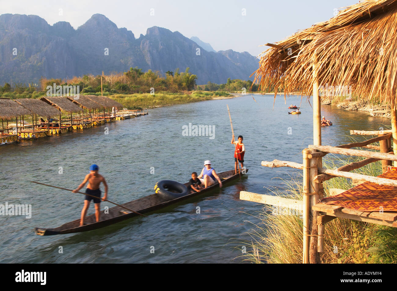 Boat Sailing Down Nam Song River Stock Photo Alamy