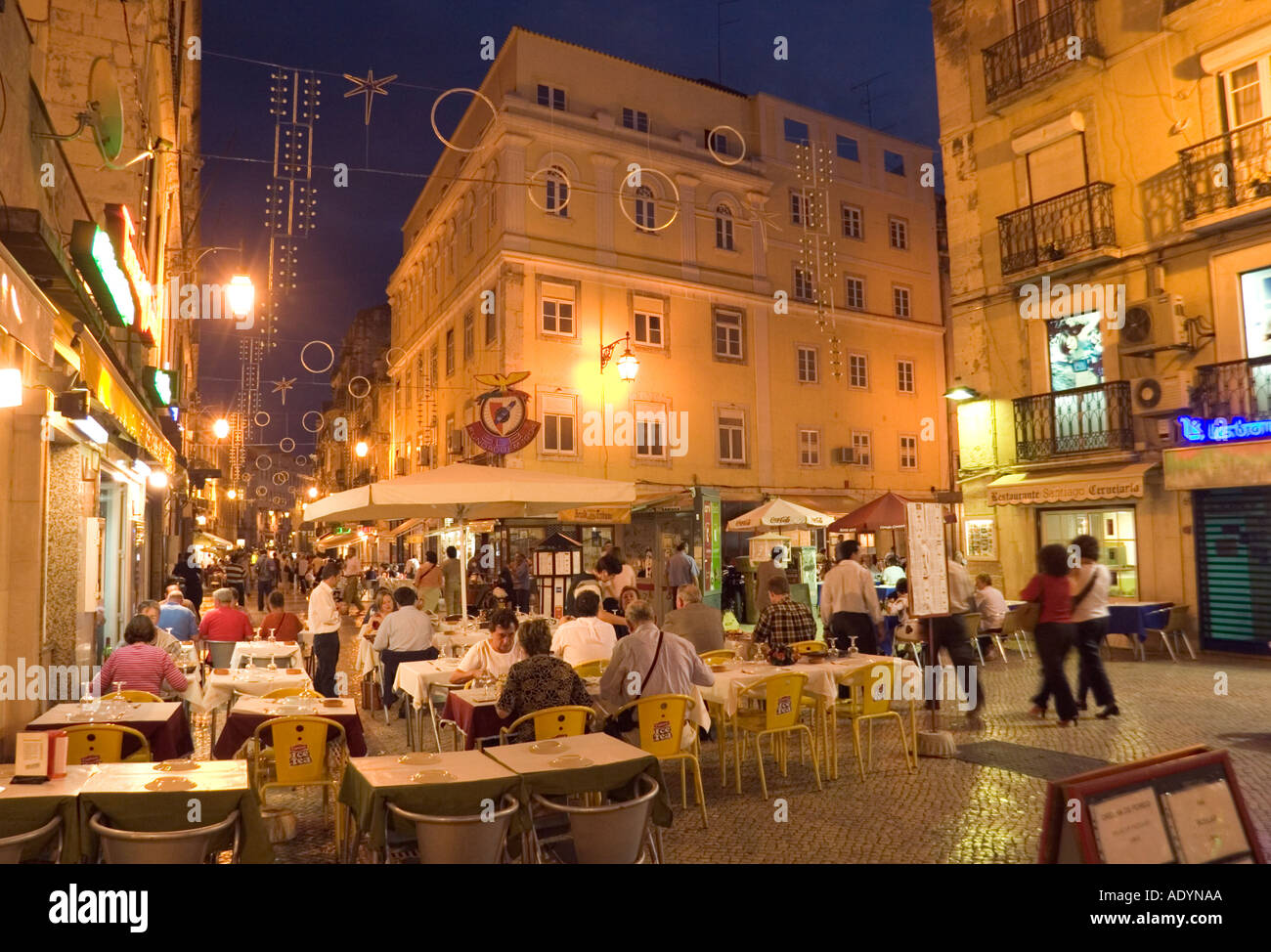 Lisbon Portugal Nightlife in Rua das Portas de Santo Antao Stock Photo