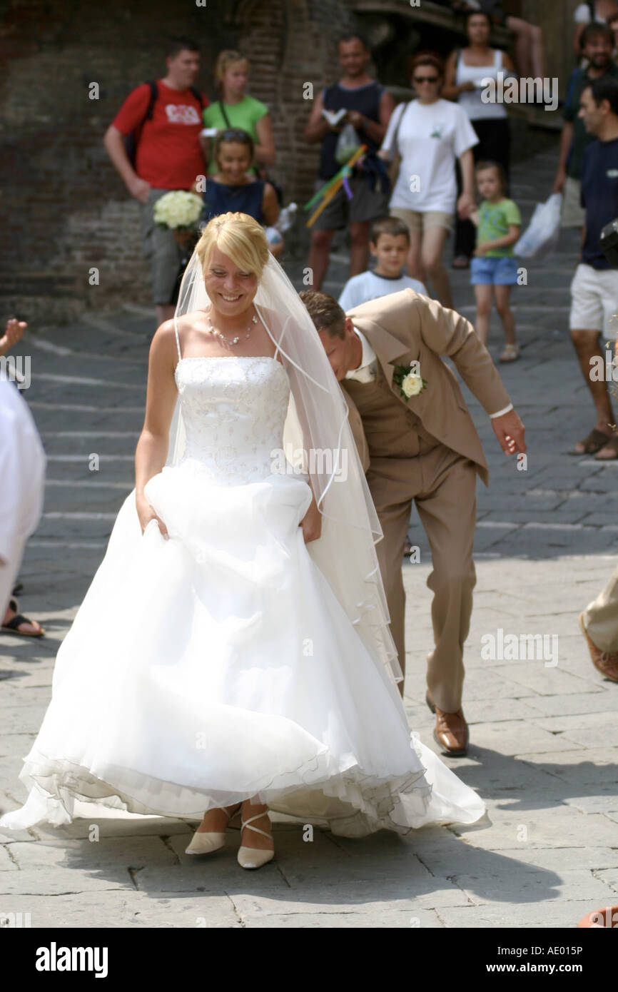 bride on a pavement Stock Photo