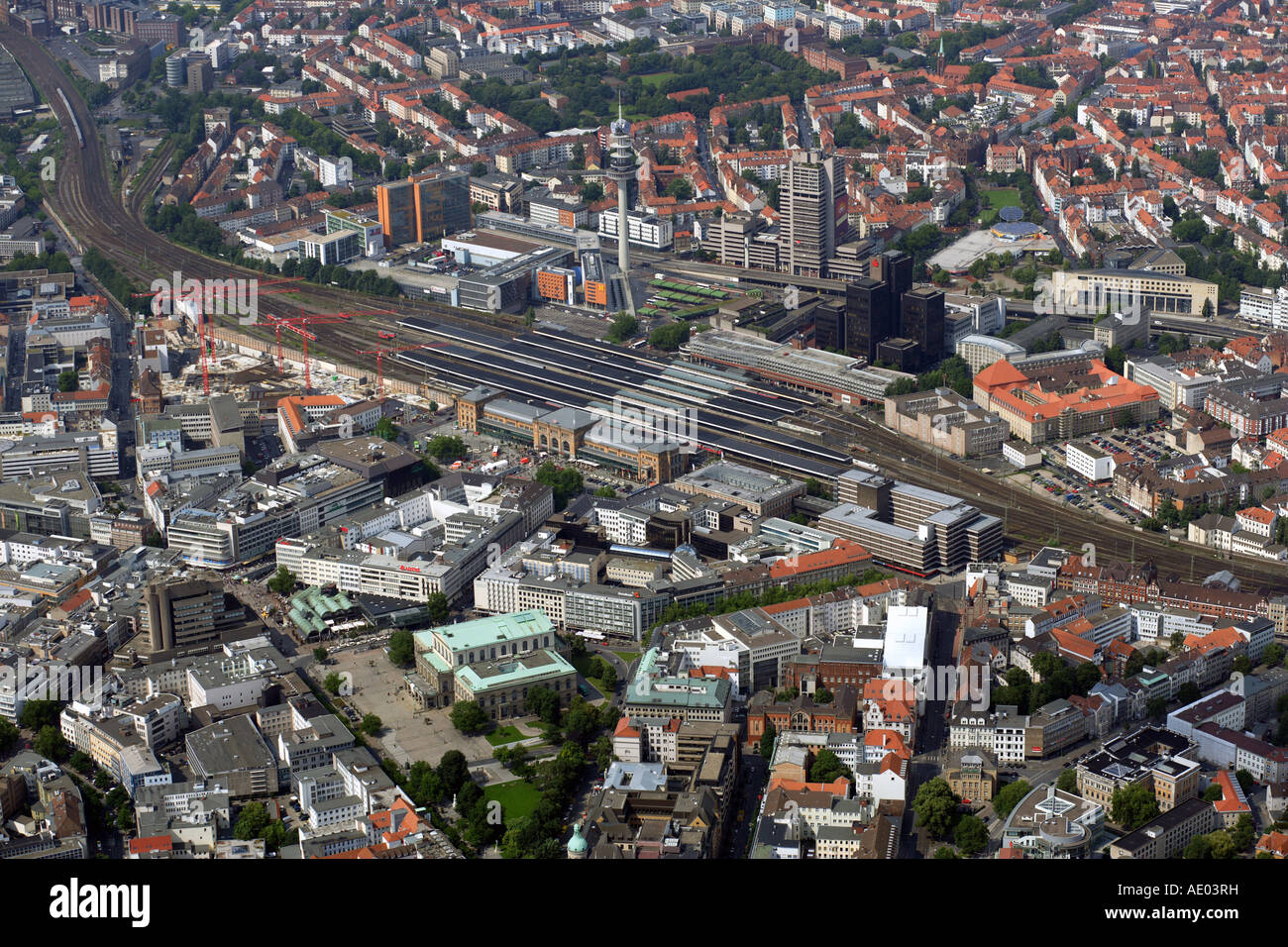 railway station Hannover, in foreground opera, rihgt aside theatre