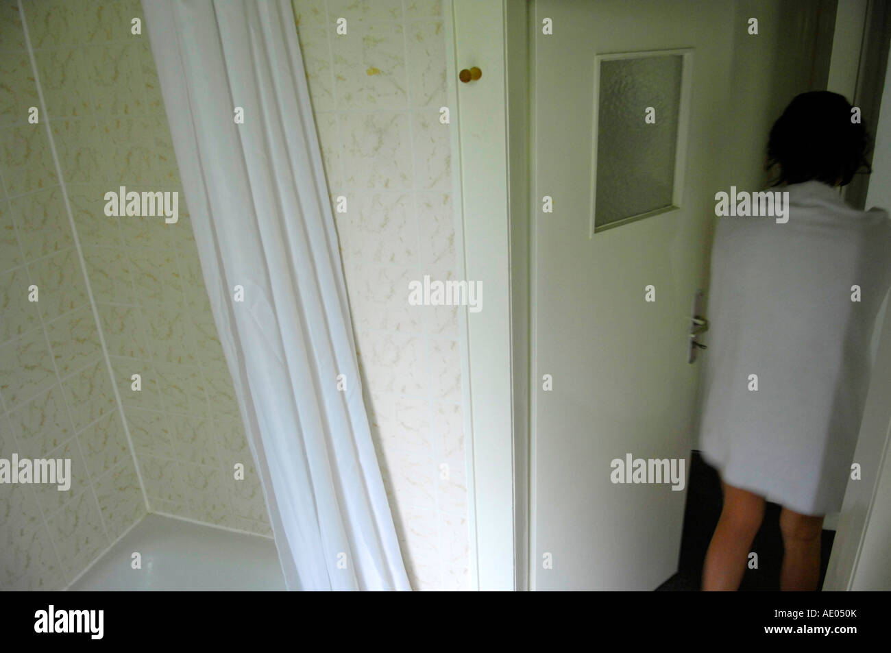 female woman bathroom bath towel woman white colour color clean ...