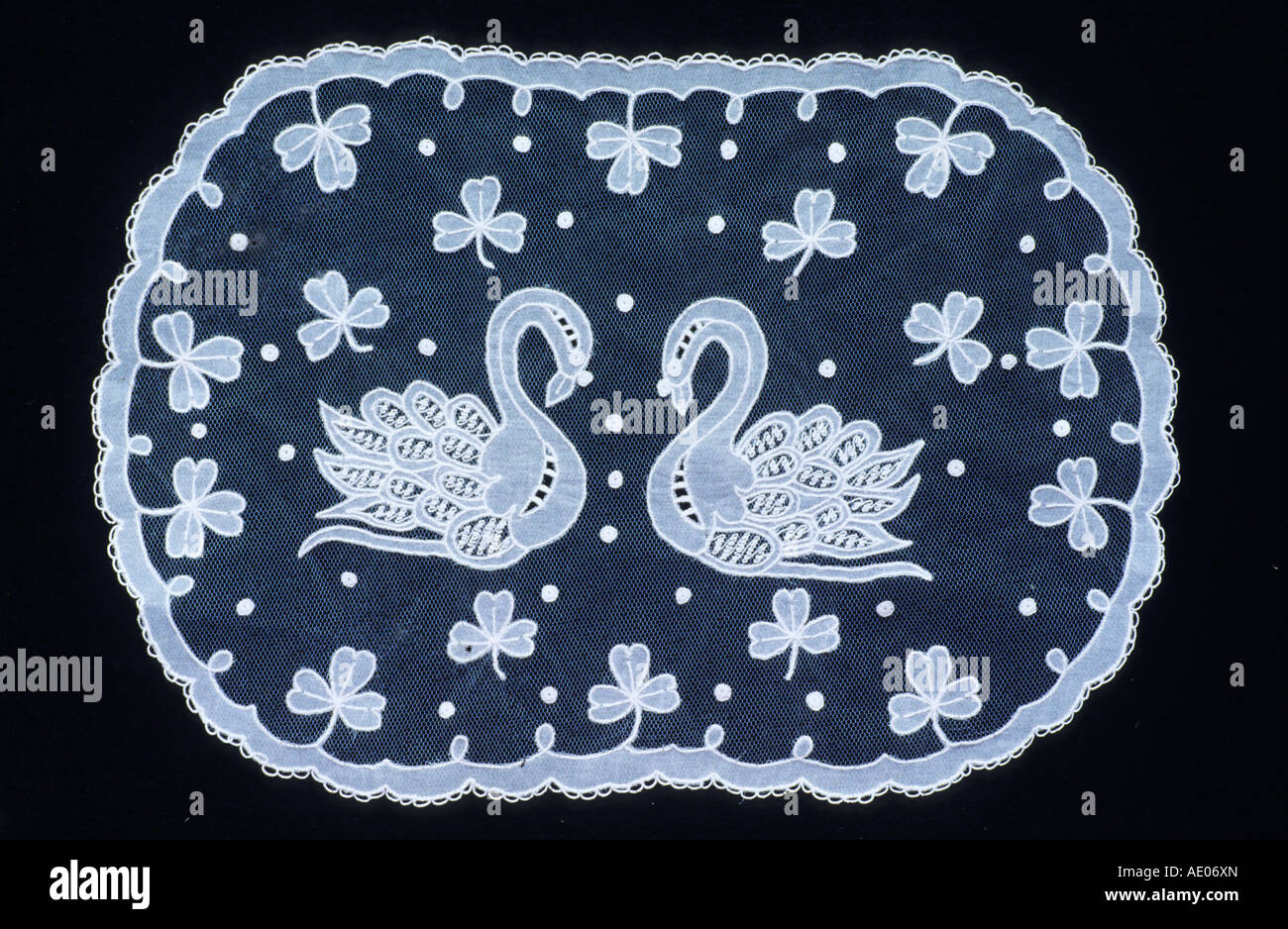 Carrickmacross Lace swan motif County Monaghan hand made Eire Ireland Irish crafts Stock Photo