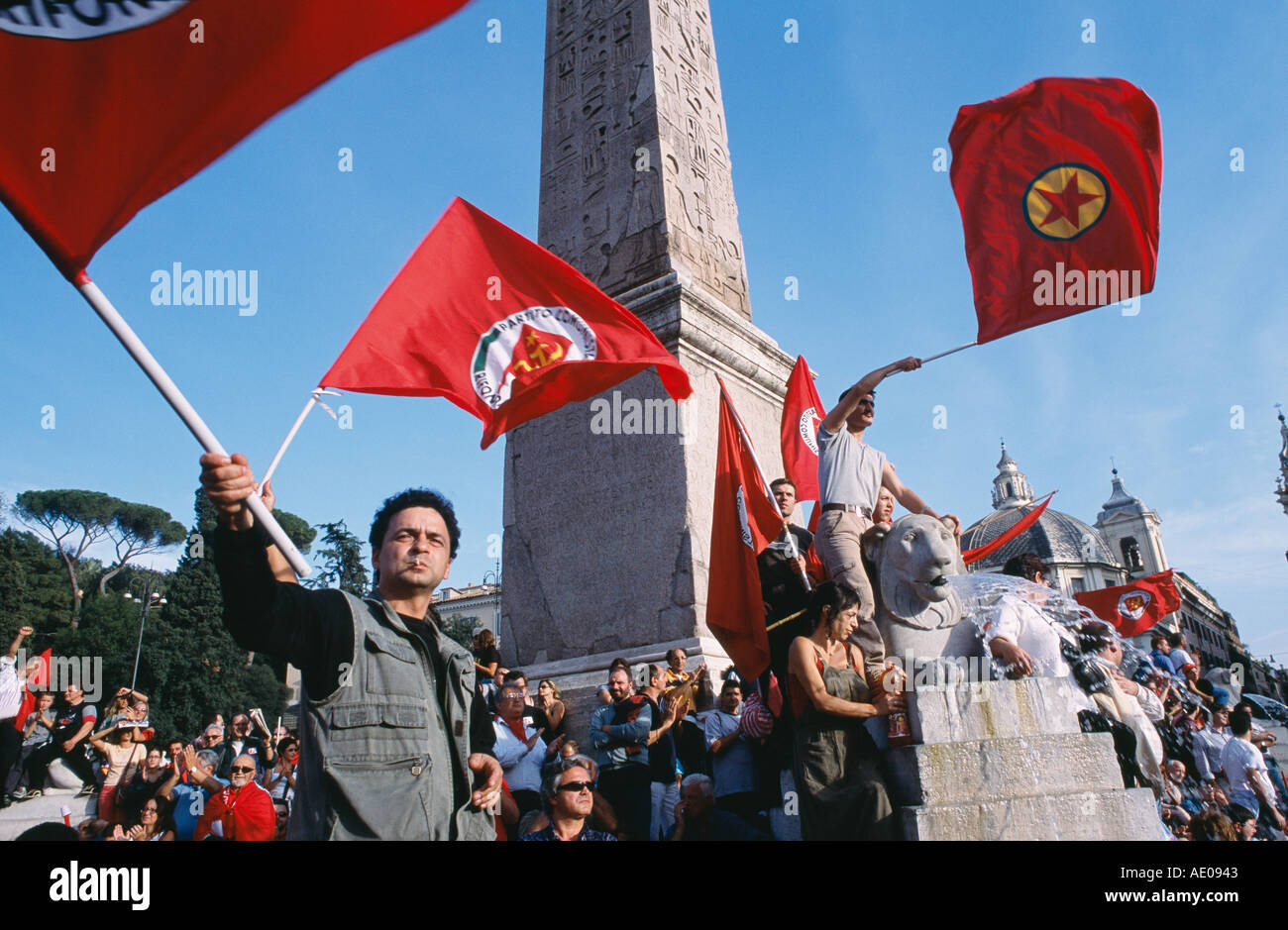 Communist Rally Piazza del Popolo Rome Italy Stock Photo