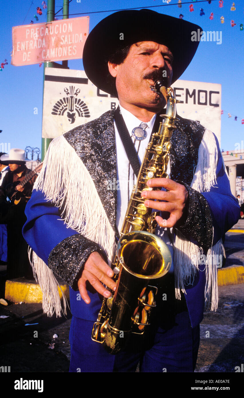 Man Playing Saxophone Plaza Garibaldi Mexico City Mexico Stock Photo