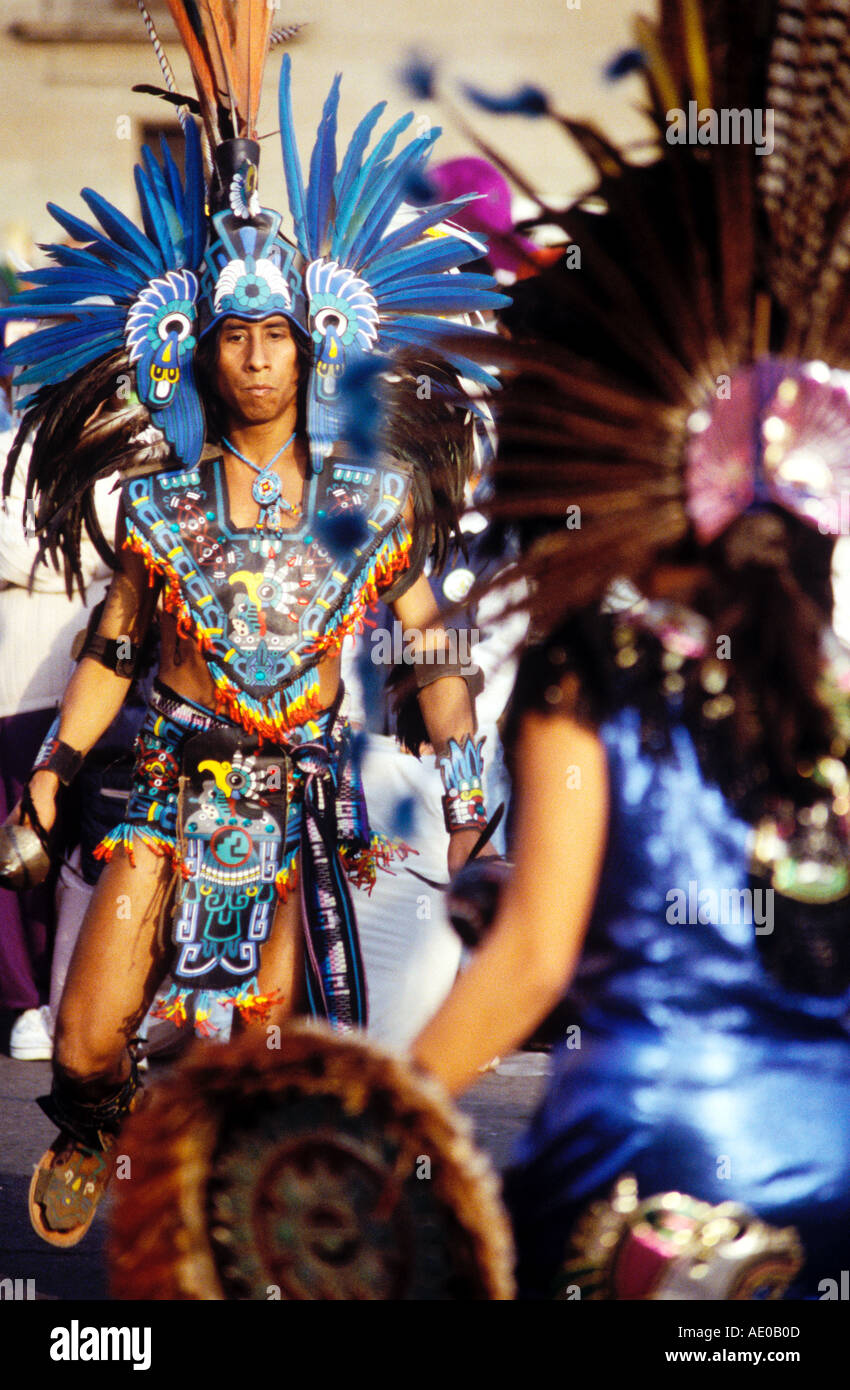 Performer in Aztec Costume on the Zocalo Mexico City Mexico Stock Photo