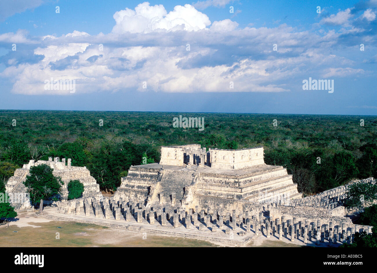 Temple of the Warriors with Rain Forest behind from El Castillo Chichen ...