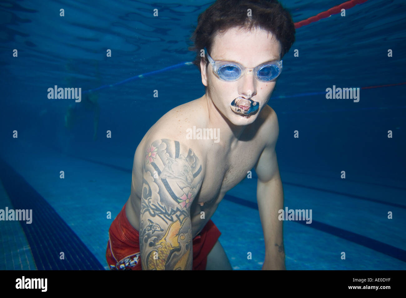 Portrait of Swimmer under water Stock Photo