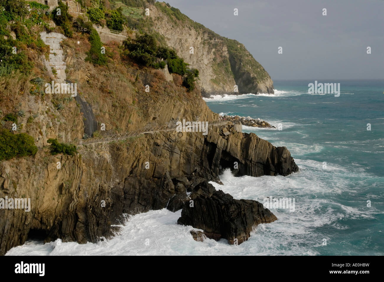 Cinque Terre cliff side walking trail Stock Photo