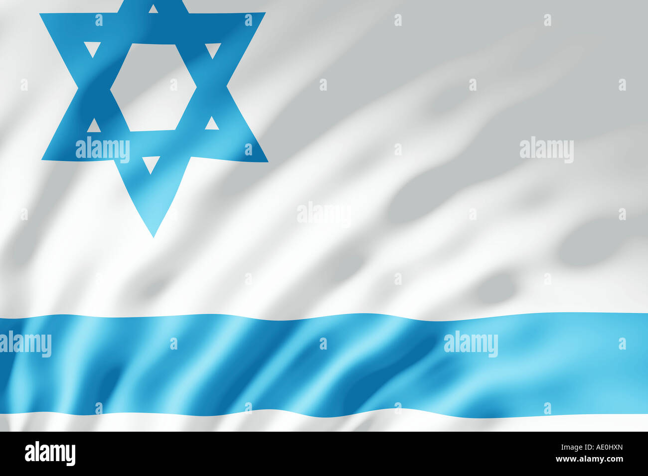 The Israel flag shown with ripples caused by the wind Stock Photo